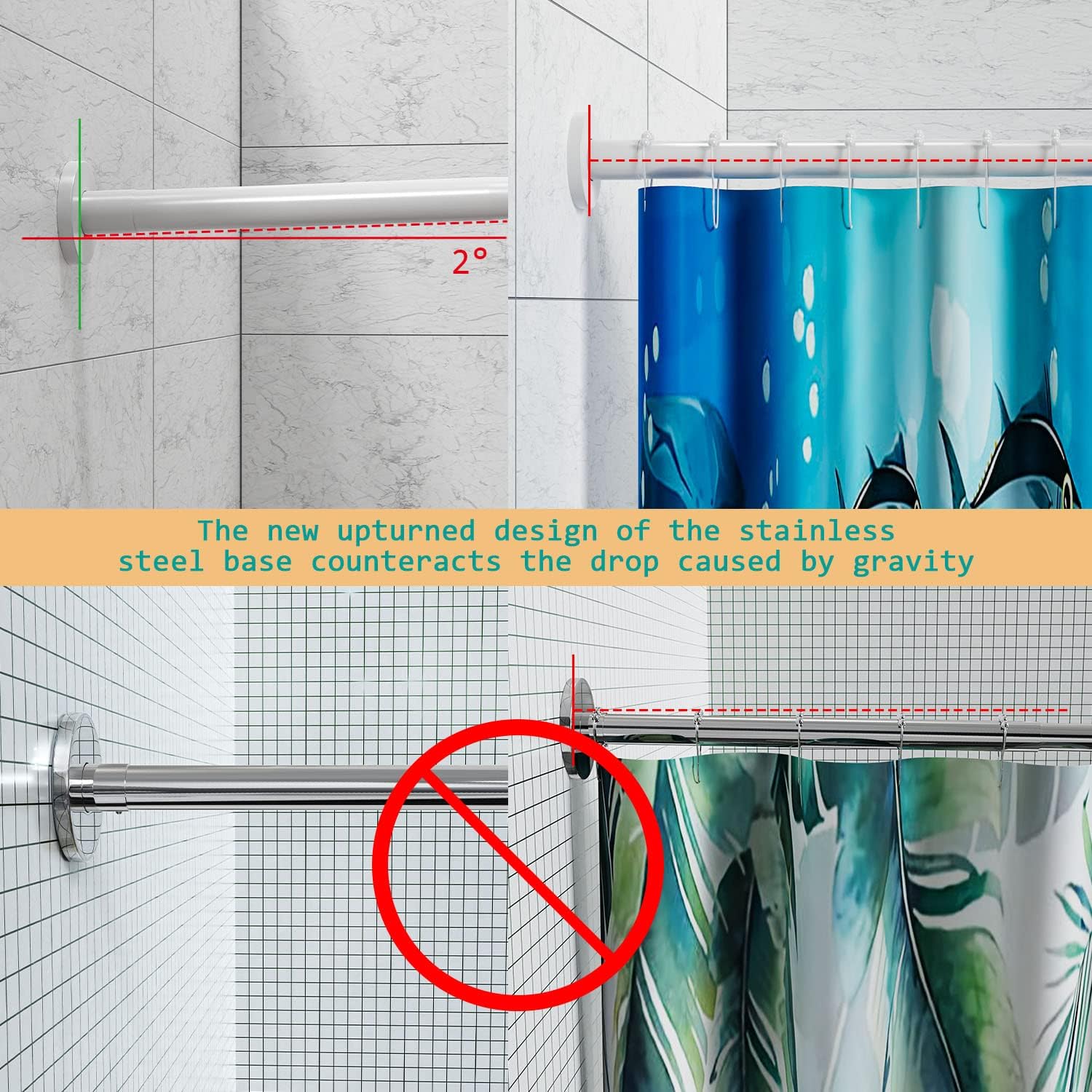 Stretchable 304 Stainless L Shaped Bathroom Bathtub Corner Shower Curtain Rod Rack (Large Size: White 27.55"-39.37" x 47.24"- 65"/70-100x120-165CM)