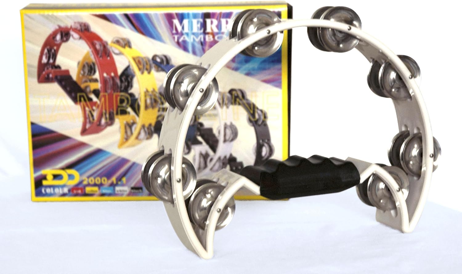 DD Pro Half Moon Tambourine -White Double Row Cutaway