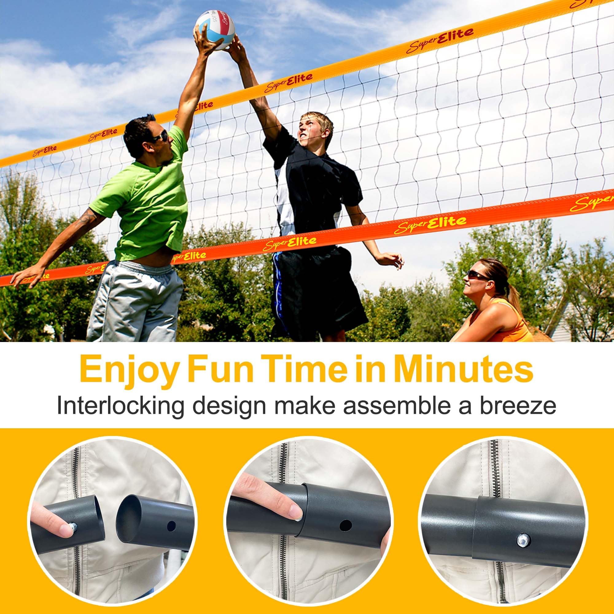 Portable Professional Volleyball Net Set with Aluminum Adjustable Height Poles, Heavy Duty Nets