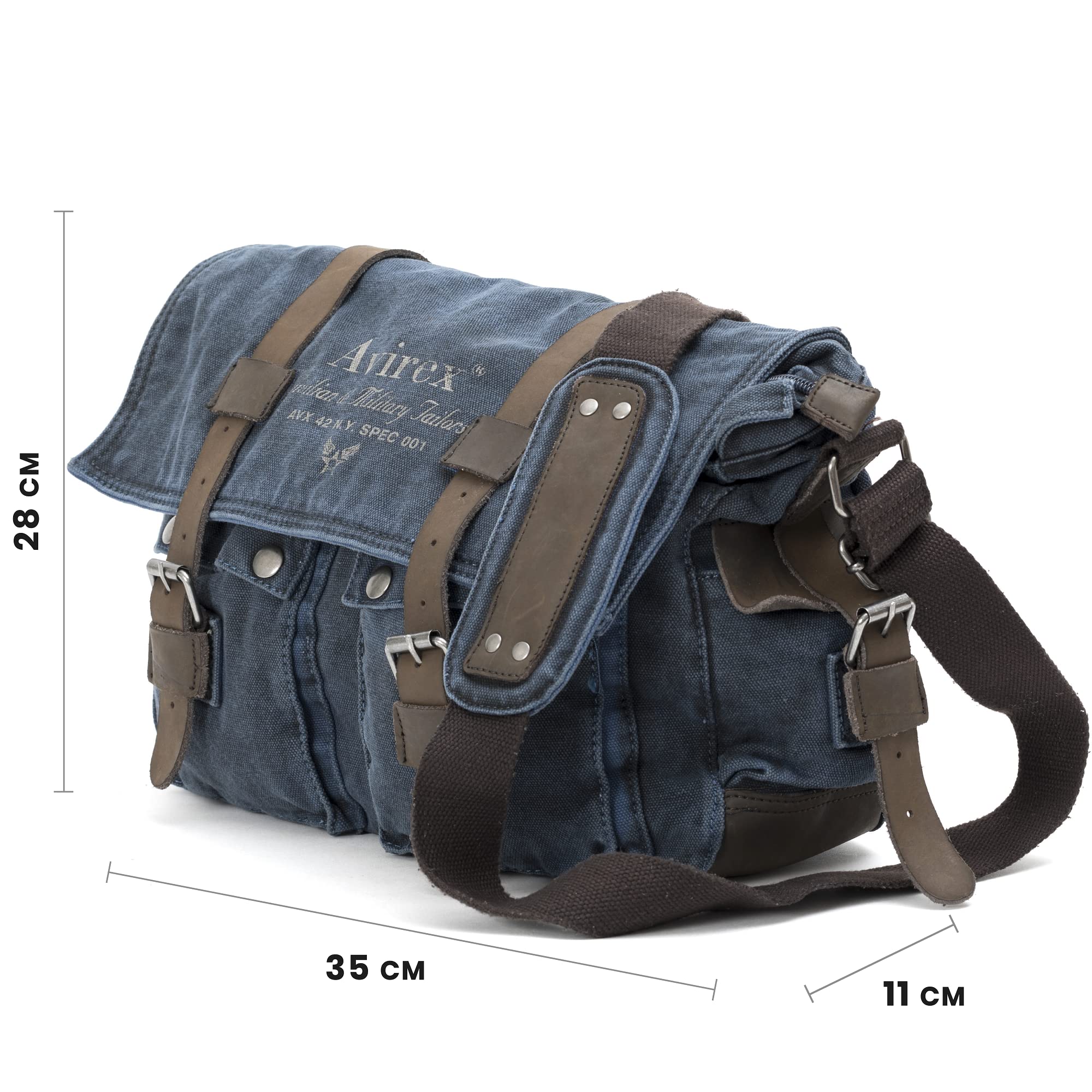 Avirex Borsa a Tracolla Uomo Da Viaggio o Lavoro in Stile Militare Con Finiture in Vera Pelle Bovina e Canvas per PC Laptop o portadocumenti o Zaino a Tracolla