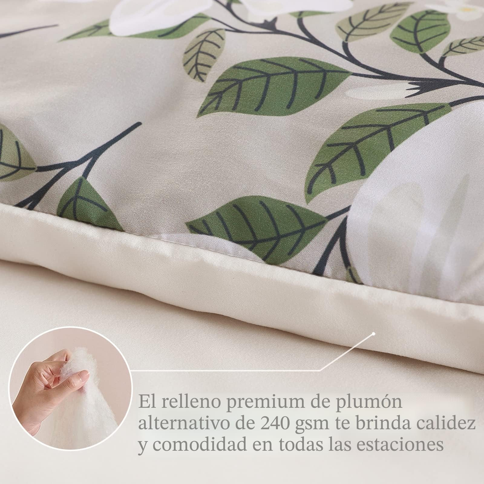 Whale Flotilla Edredón de 200 x 200 cm, Transpirable y Supersuave, para Las 4 Estaciones con 2 Fundas de Almohada, diseño de Flores Beis