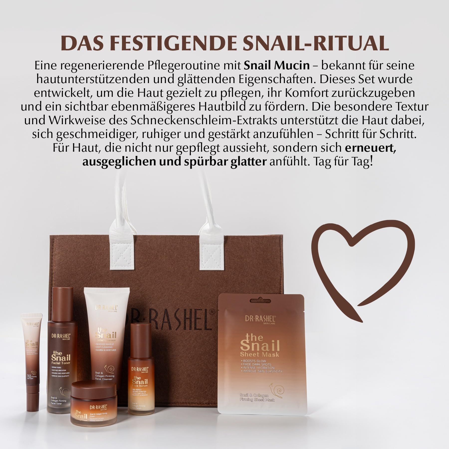 Gesichtspflege Set mit Snail Mucin & Kollagen - Schneckenschleim Gesicht Serum, Augenserum, Tages & Nachtcreme, 10x Tuchmaske, Gesichtsreinigung, Toner, Sonnencreme SPF 50 - Anti-Aging, glatte Haut