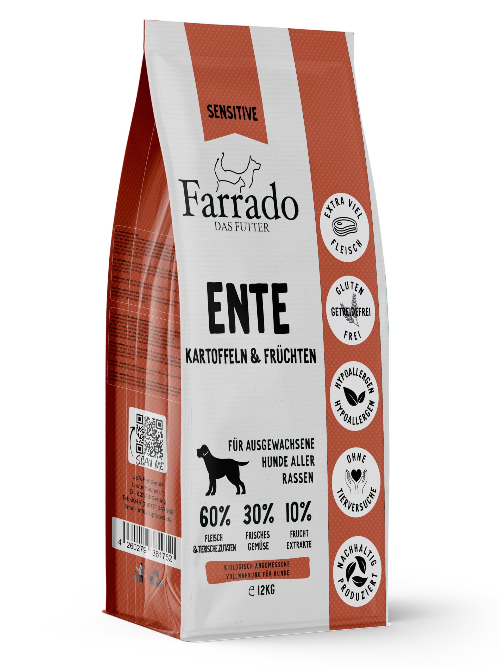 Hundefutter getreidefrei & glutenfrei – Trockenfutter mit Ente für Ihren Hund (12kg)