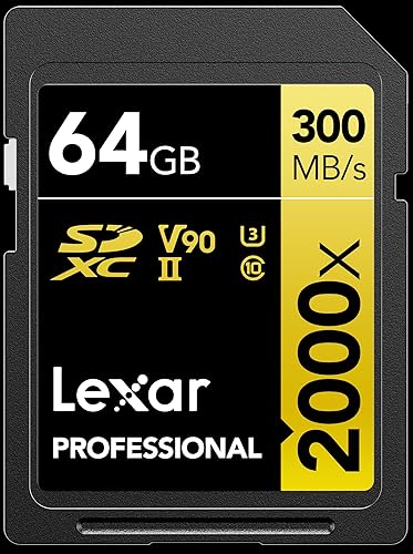 Lexar Tarjeta de memoria SDXC profesional de 64 GB, 2000x, UHS-II, C10, U3, V90, video Full-HD y 8K, lectura de hasta 300 MBs, para cámaras DSLR,