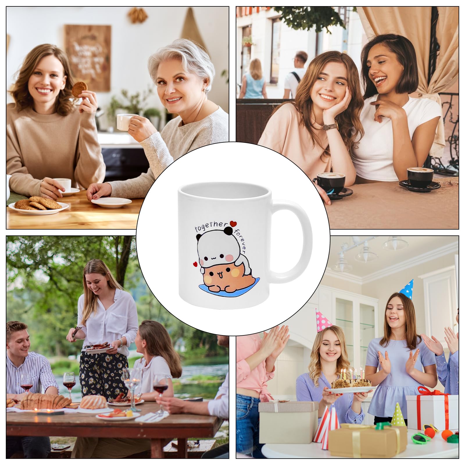 Estetyczny kubek do Bubu Dudu, 330 ml, kubek ceramiczny z okrągłą łyżeczką ze stali nierdzewnej, uroczy kubek do herbaty i kawy, zabawny miś i panda, najlepszy zabawny kubek na prezent