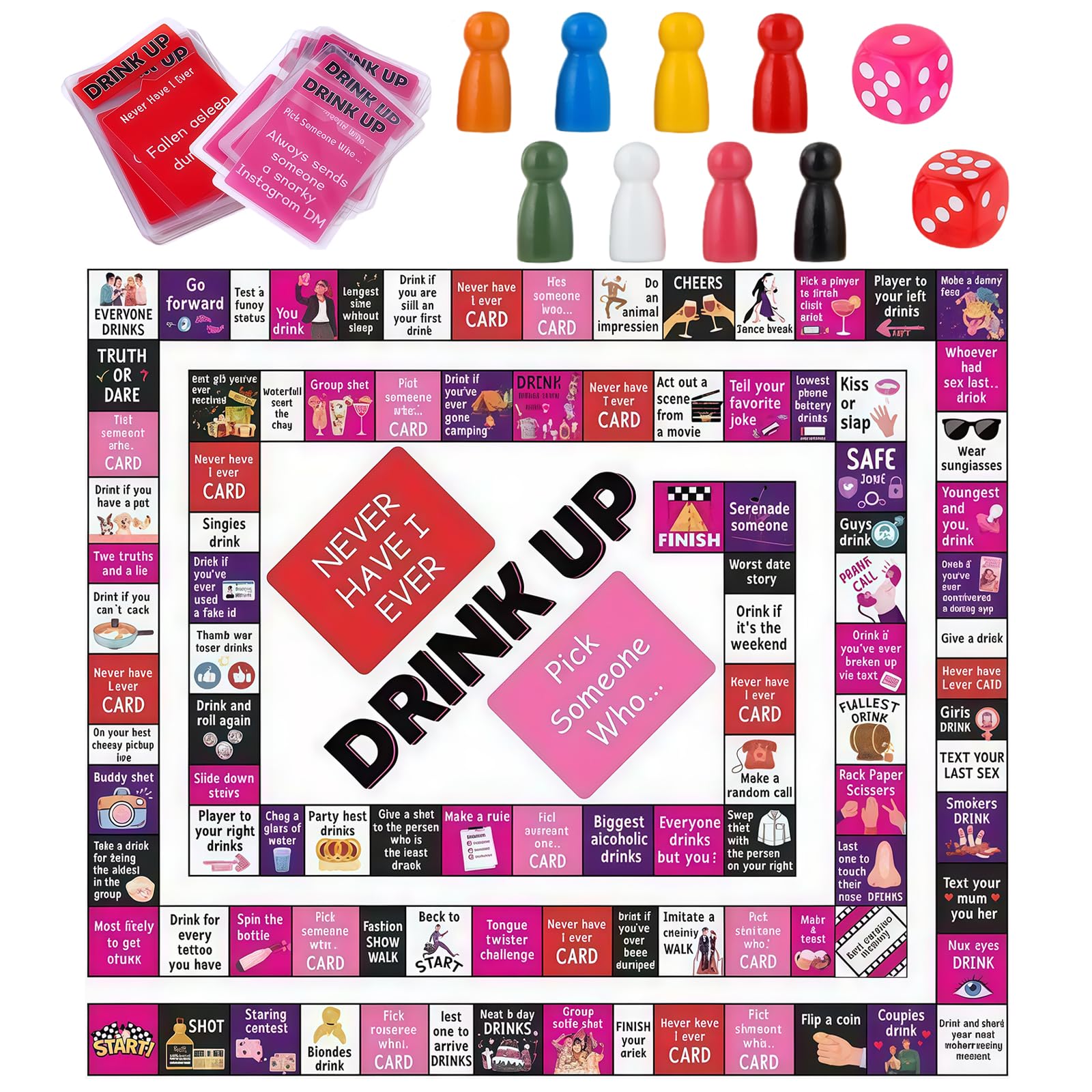 Briocht Drinking Games for Adults Fun Monopoly Board Game with Drinking Challenges, Party Game for 2-8 Players