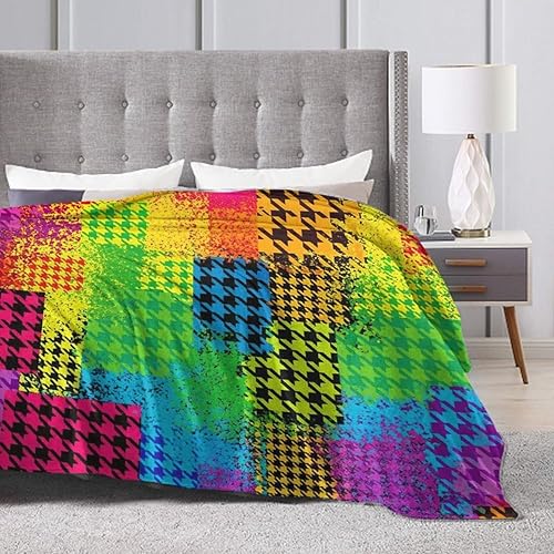 Miniatura 7 de Manta de franela para hombres y niños, compatible con pata de gallo clásica geométrica colorida, manta de otoño pequeña y grande, bonita manta de