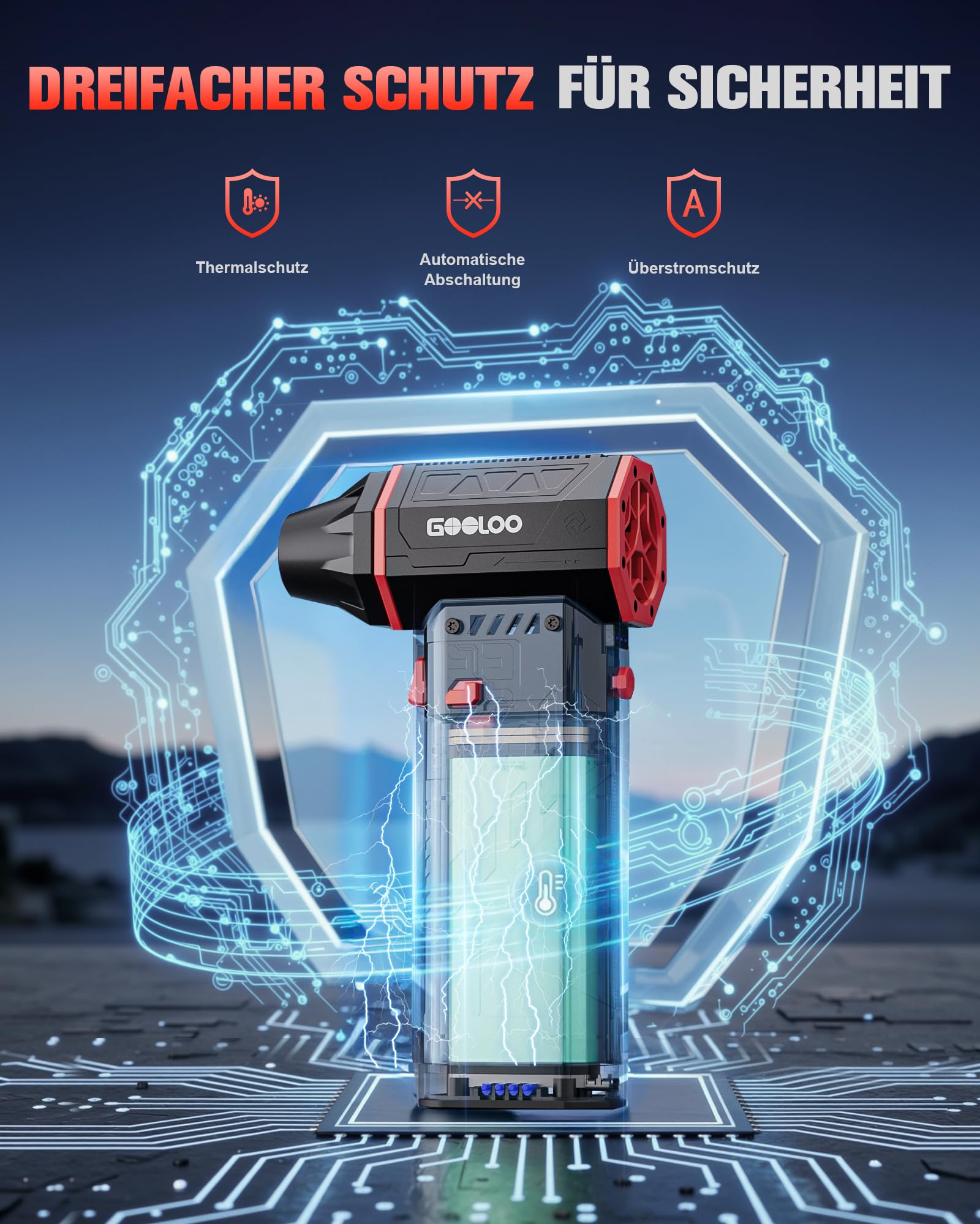 GOOLOO F5S Air Duster, 180000RPM Hochleistungs-Staubgebläse | 3-stufig einstellbar, bürstenloser Motor für starken Luftstrom, tragbar mit 4 Düsen für PC, Tastatur, Auto und Haushalt