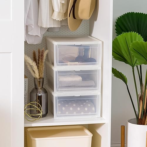 Miniatura 10 de IRIS USA - Paquete de 6 cajas de almacenamiento de zapatos, organizadores apilables de plástico perlado para armario, contenedores frontales para