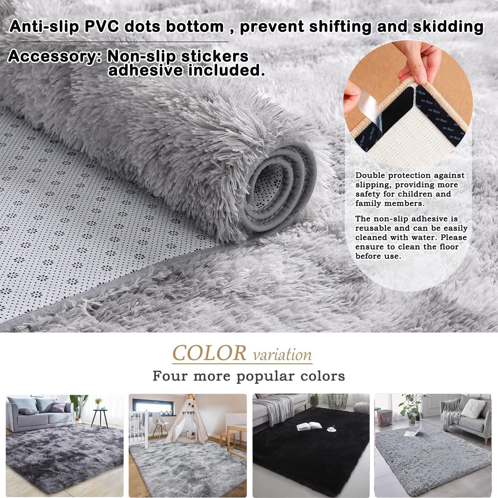 GJWLaie Rugs Living Room Grey Area Rugs for Bedroom Anti Silp Soft Shaggy Tie-Dye Plush Fluffy Living Room Rug Indoor Home Kidsroom Decor Carpet(Grey 50 * 80cm) - Image 3
