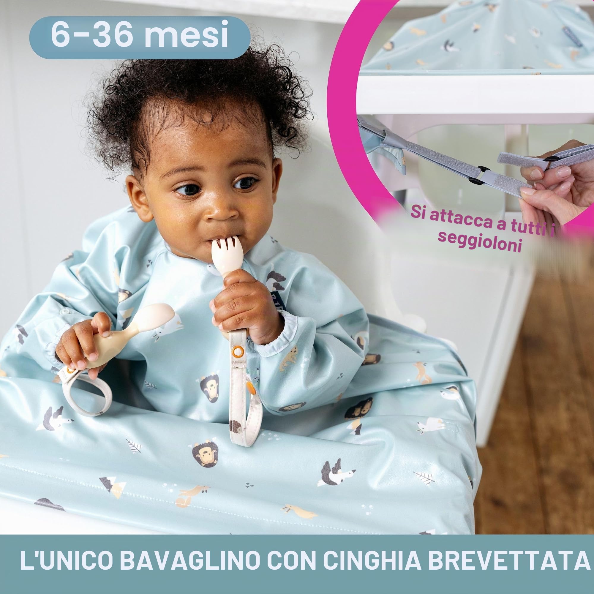 BIBaDO - 2 Pack Coverall Baby Feeding Bib, Easy to Clean Baby Bibs for Eating, Adjustable High Chair Catch All, Long Sleeve Bibs for Babies