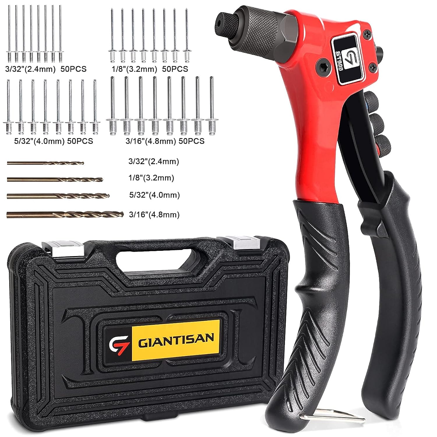 Rivet Gun, GIANTISAN Pop Rivet Tool Kit with 200 Rivets and 4 Drill