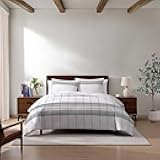 Duvet Cover Queen Size, Medium Weight Cotton Slub Bedding w/Soft Textured & Breathable Feel, 3 Piece Bed Set w/Matching Pillowcases (Brooklyn Heights Stripe Beige)