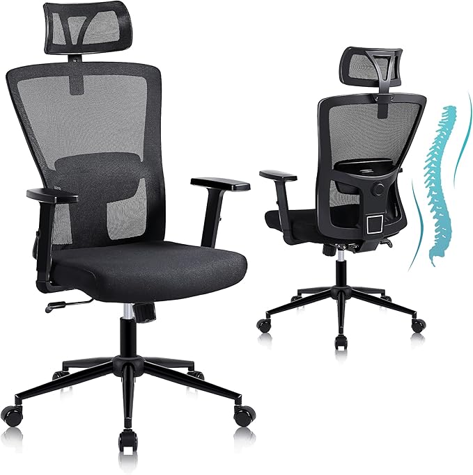 Youhauchair Silla Escritorio Ergonomica, Silla Oficina con Reposacabezas y Reposabrazos Ajustables, Sillas Escritorio con Soporte Lumbar, Silla Ergonomica Escritorio para Despacho