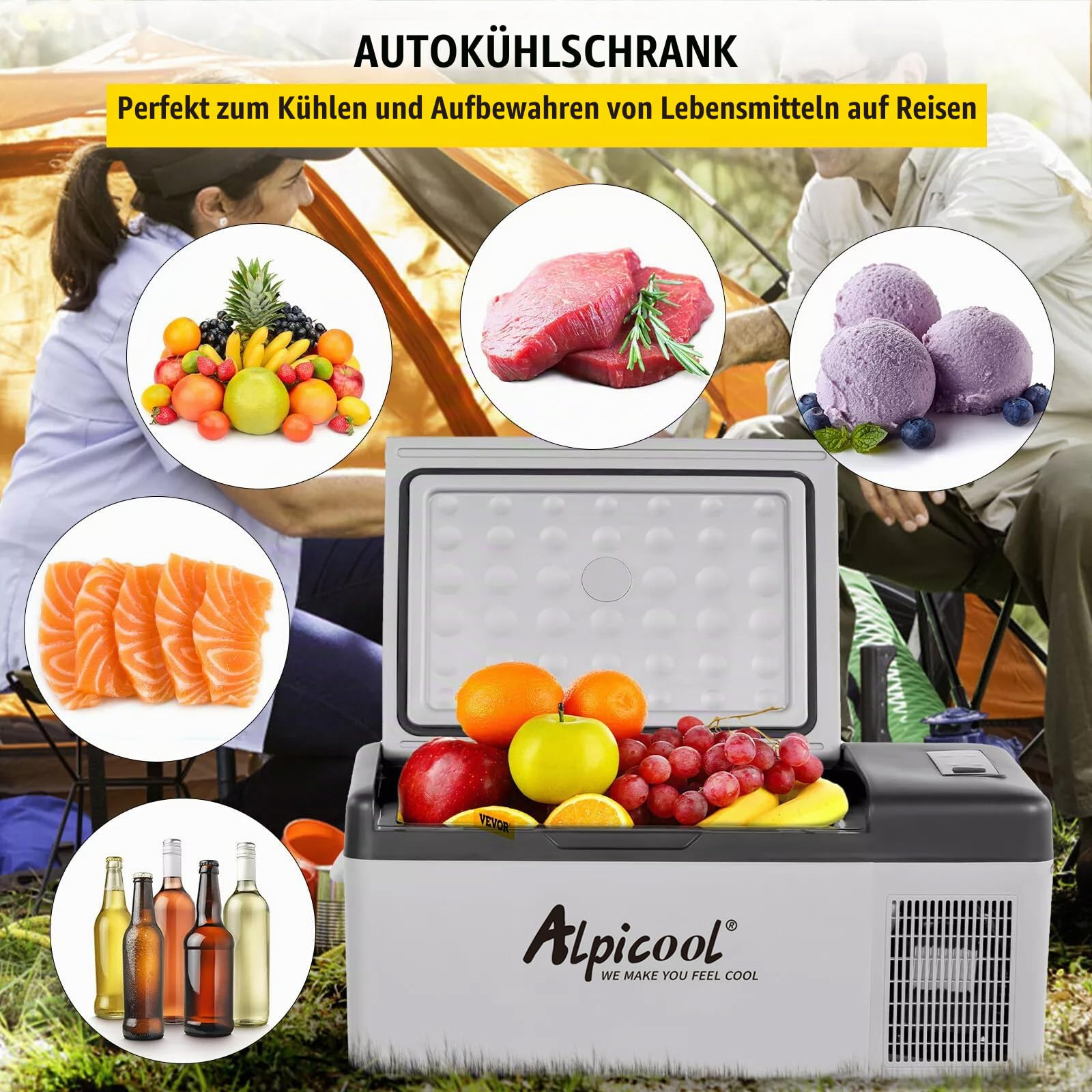 Tragbare Gefrierbox Minikühlschrank Elektrische Kühlbox, Auto Kühlbox 15 L Kühlbox Elektrisch -20℃ ~10℃ Kompressor Kühlbox, für Auto, LKW, Boot, RV mit USB Anschluss [Energieklasse B]
