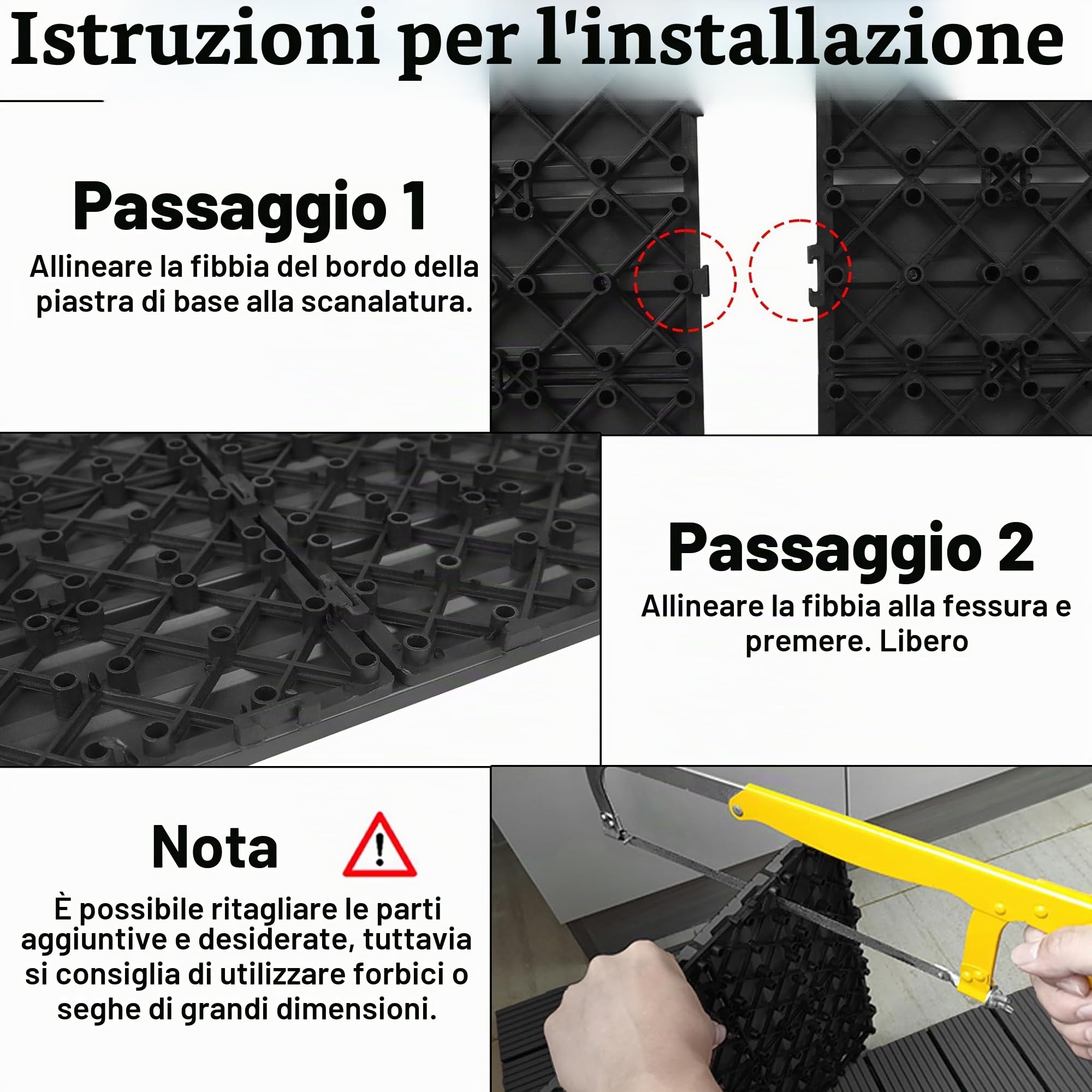 WPC - Piastrelle per terrazze, 60 x 30 cm, effetto legno, con rete di drenaggio in plastica, resistente alle intemperie, set da 6 pezzi, per pavimenti da 1 m², per esterni, balcone, terrazza,