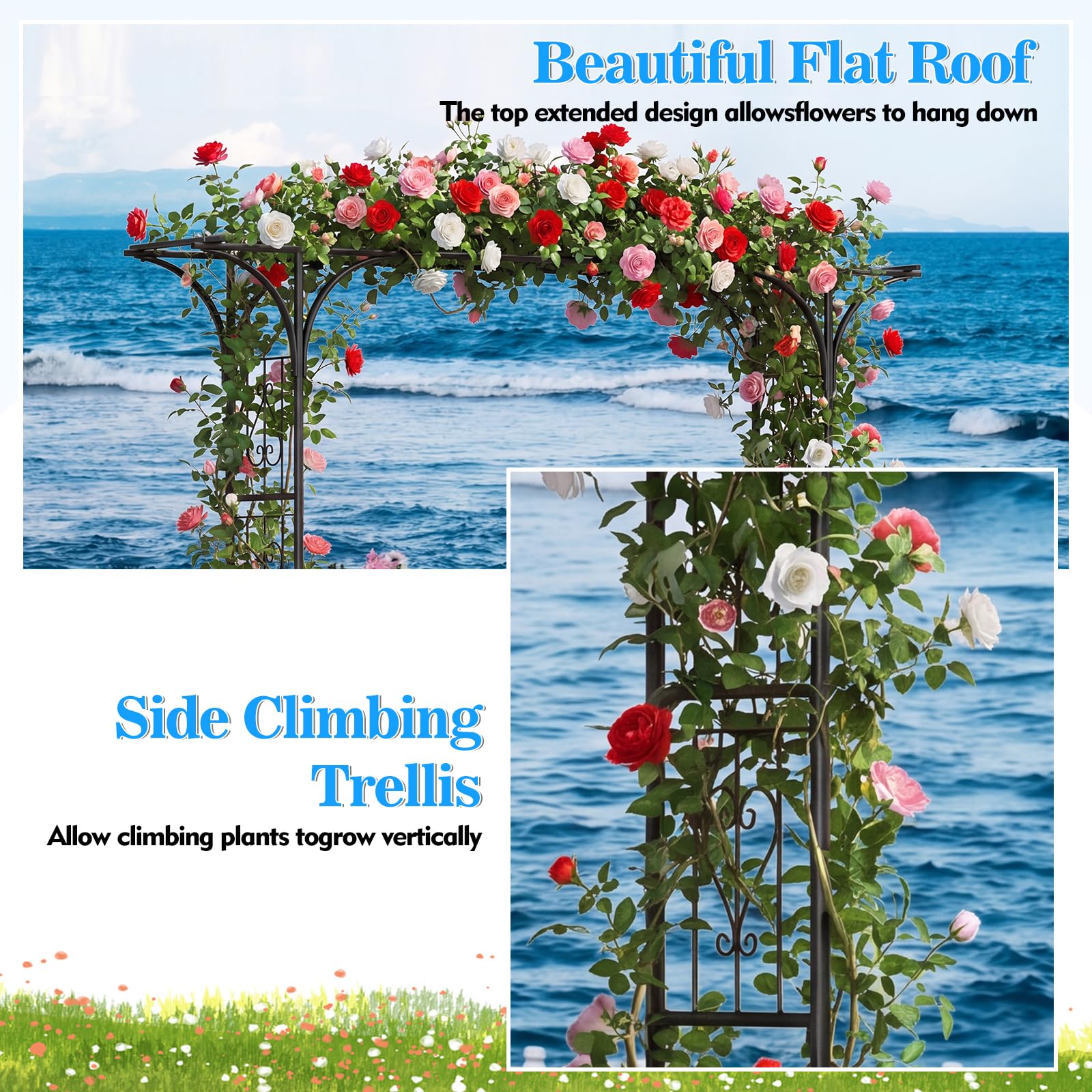 Rosenbogen aus Metall, 2,2M Garten-Torbogen Stahlrahmen für Pflanzen zur Unterstützung von Verzierung Kletterer, Torbogen für Garten, Rasen und Hochzeit für Indoor&Outdoor Gartendekoration