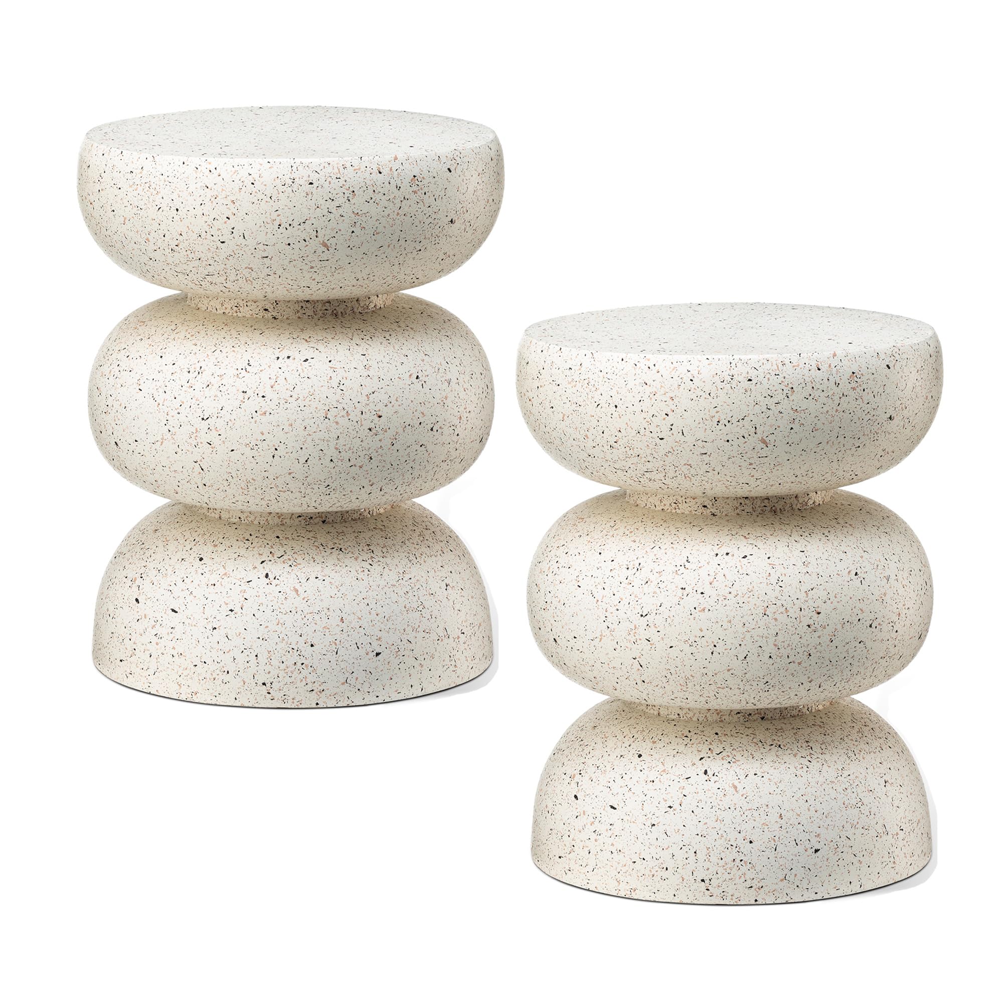 Glitzhome Outdoor Side Table Set of 2, 18" H Decorative Garden Stool MgO Faux Terrazzo End Table, Heavy Duty Indoor Outdoor Round Planter Stand for