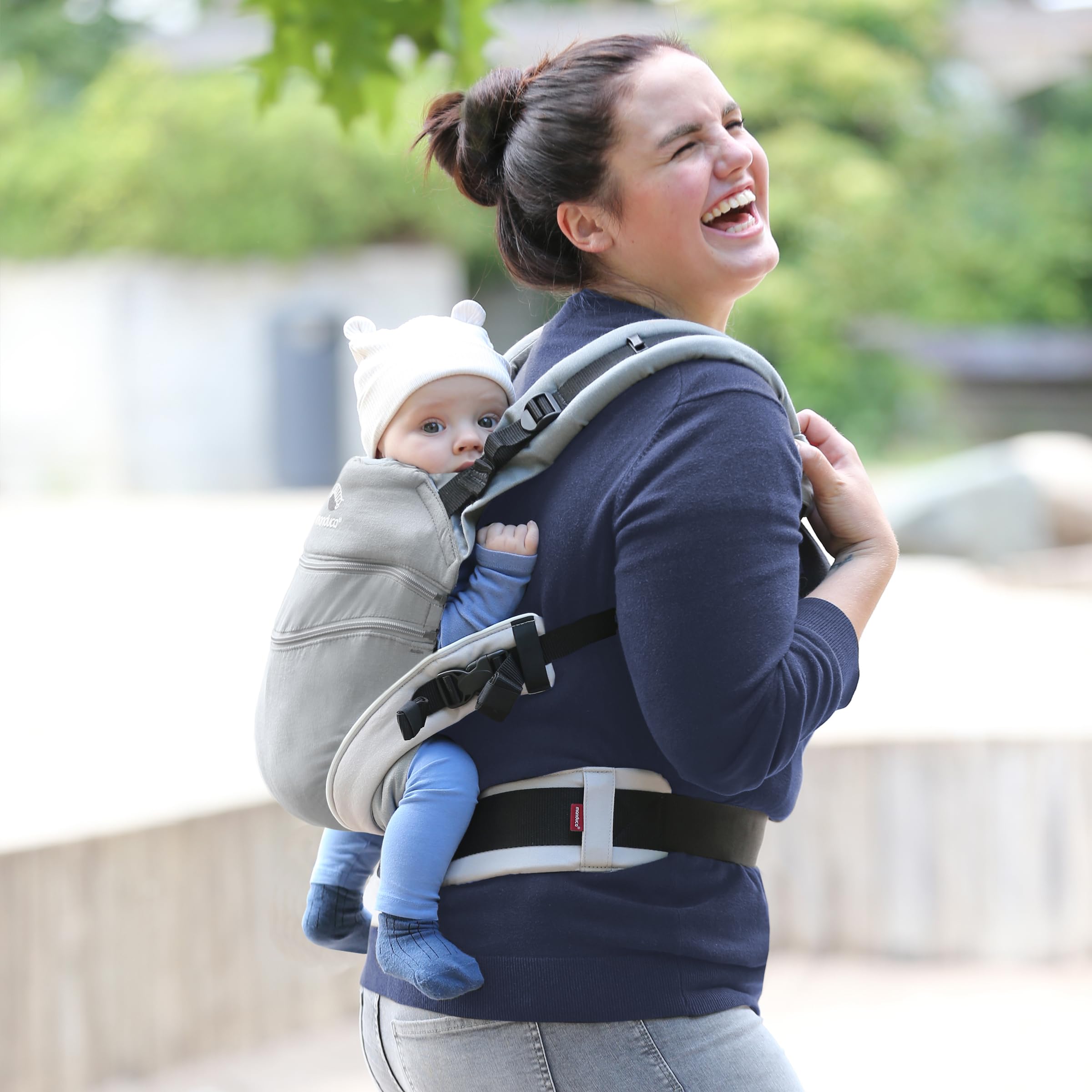 manduca Portabebés XT: portabebés todo en uno para recién nacidos a partir de 3,5 kg y niños pequeños de hasta 20 kg, portabebés ergonómico con puente ajustable, talla única, gris-blanco
