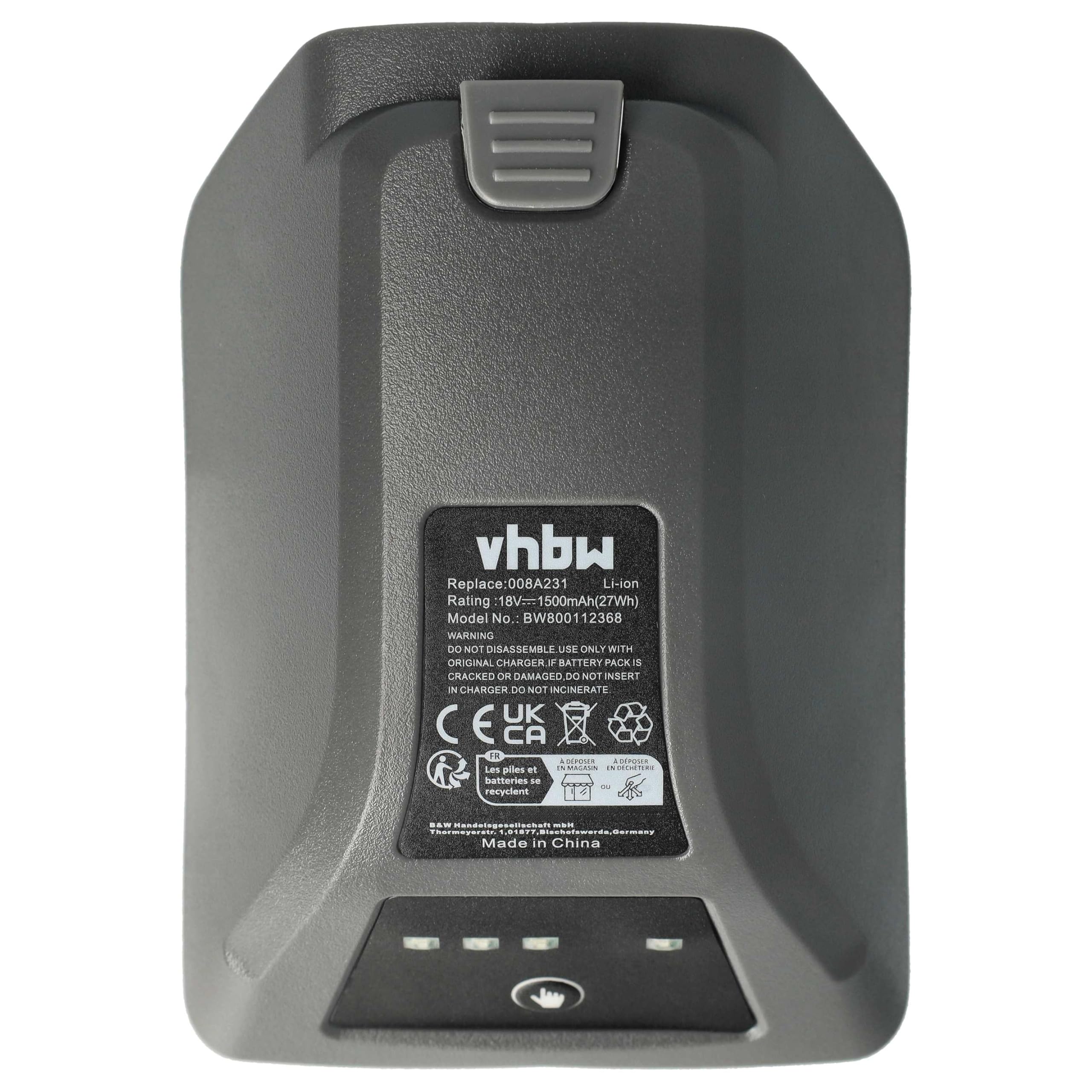 vhbw Akumulator kompatybilny z Gardena 8025-20 Comfort wąż ścienny 35 roll-up Automatic Li – zamiennik do 008A231 (1500 mAh, litowo-jonowy, 18 V)
