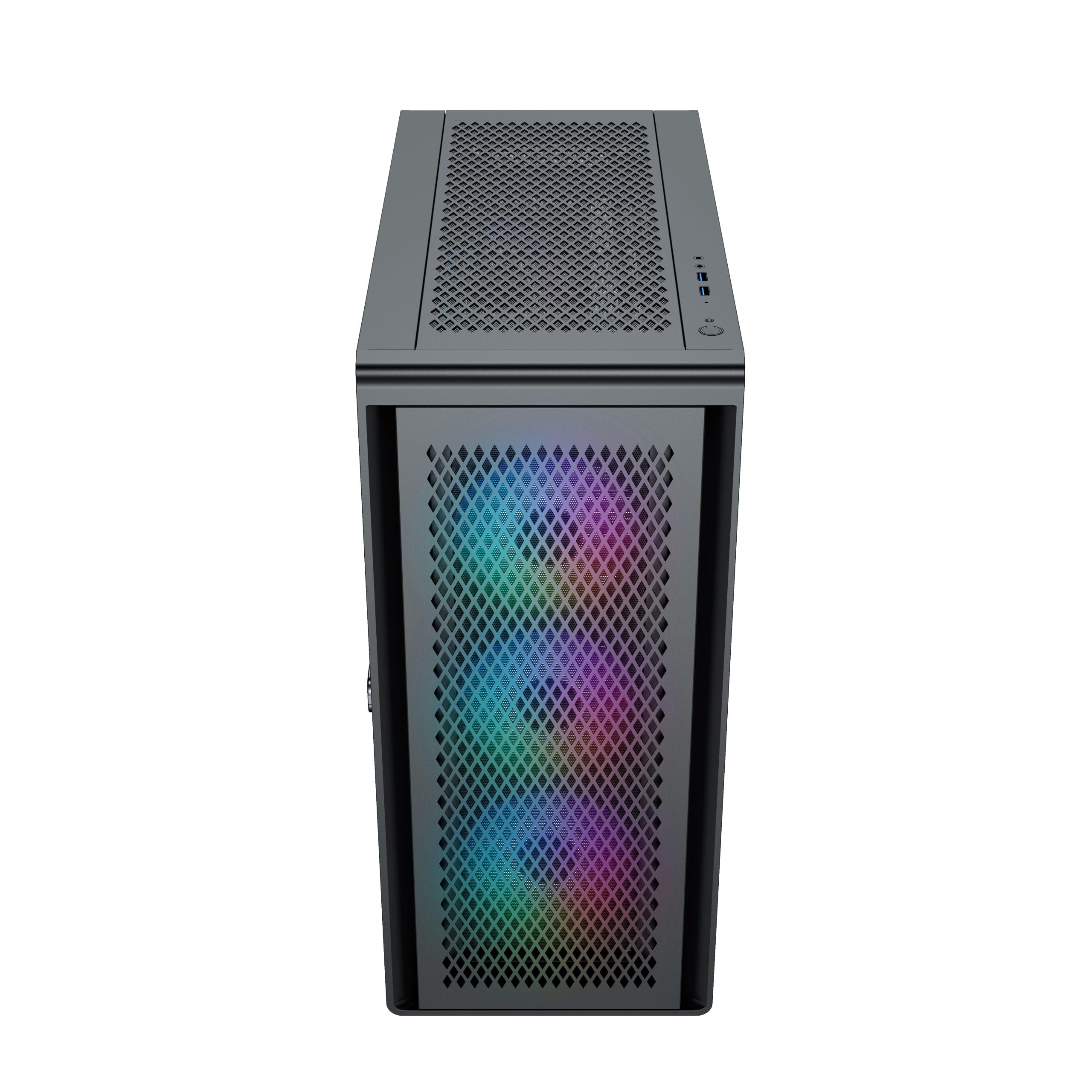 Air 100 Black Midi Tower ATX Case per PC, rete metallica, finestra laterale in vetro temperato, 4 ventole A-RGB da 120 mm preinstallate, radiatori da 360 mm, scheda madre E-ATX/ATX/mATX/ITX