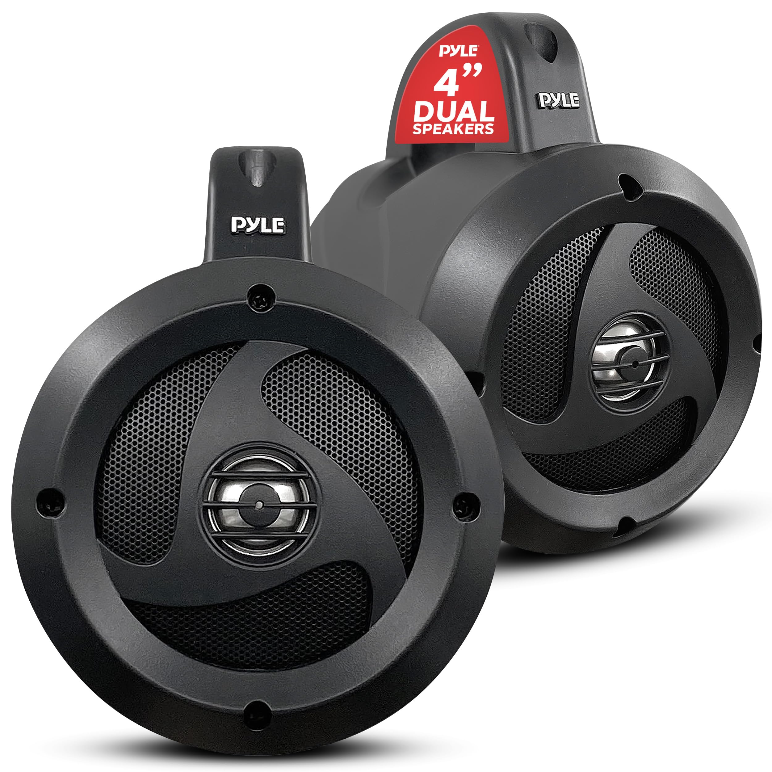 Pyle 4” Waterproof Off-Road Speakers, 900W Compact Power Sport Speaker System for ATV, UTV, 4x4, Jeep, Marine Vehicles, Weatherproof, 2-Way Full Range Stereo, Bass Boost, Roll-Bar Mount (Pair)