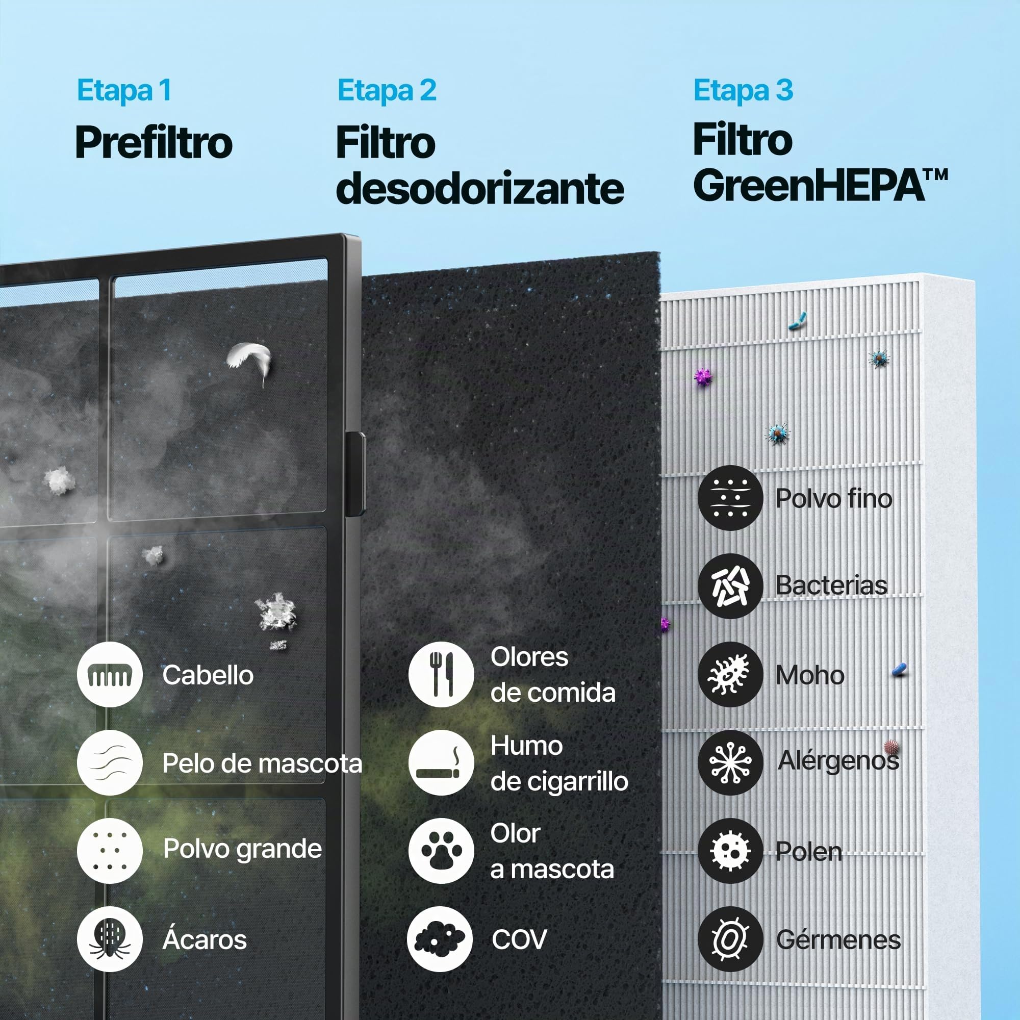 COWAY Purificador de Aire, Filtro HEPA HyperCaptive 99,999%, CADR 421 m³/h, Polvo Sahariano, Calima, Polen, Alergias, Mascotas, Modo Eco, Wirecutter Top Pick 10 Años, AIRMEGA Mighty AP-1512HH, Blanco