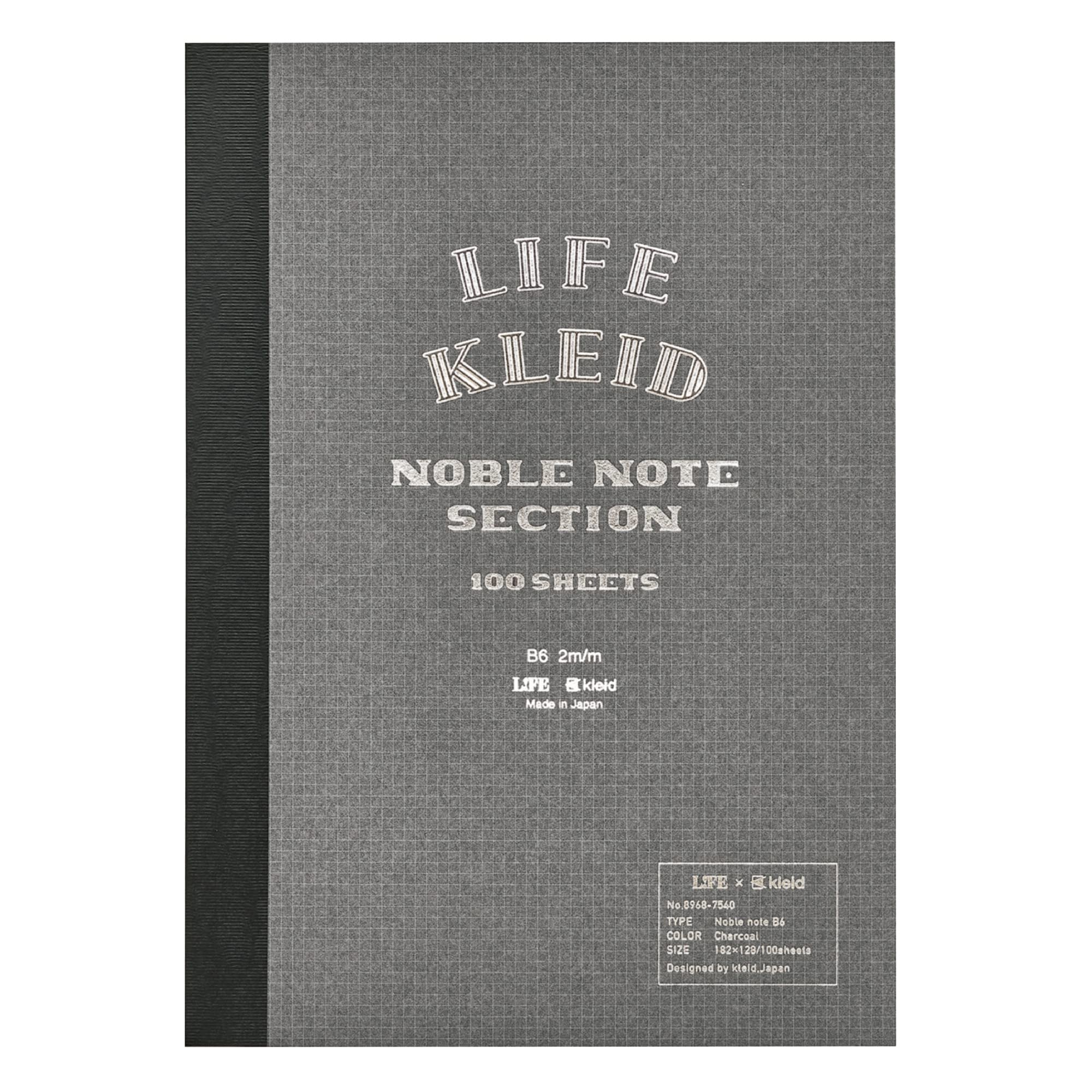 Life x Kleid Noble Notebook Charcoal B6 2mm Grid 200 Pages Japan