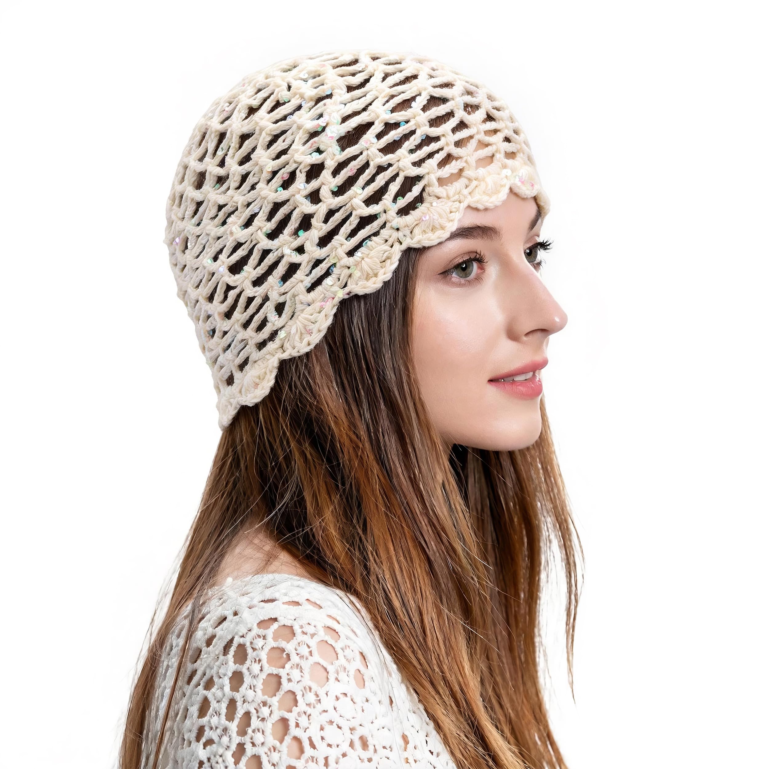 Gorro de punto de verano hecho a mano con flores