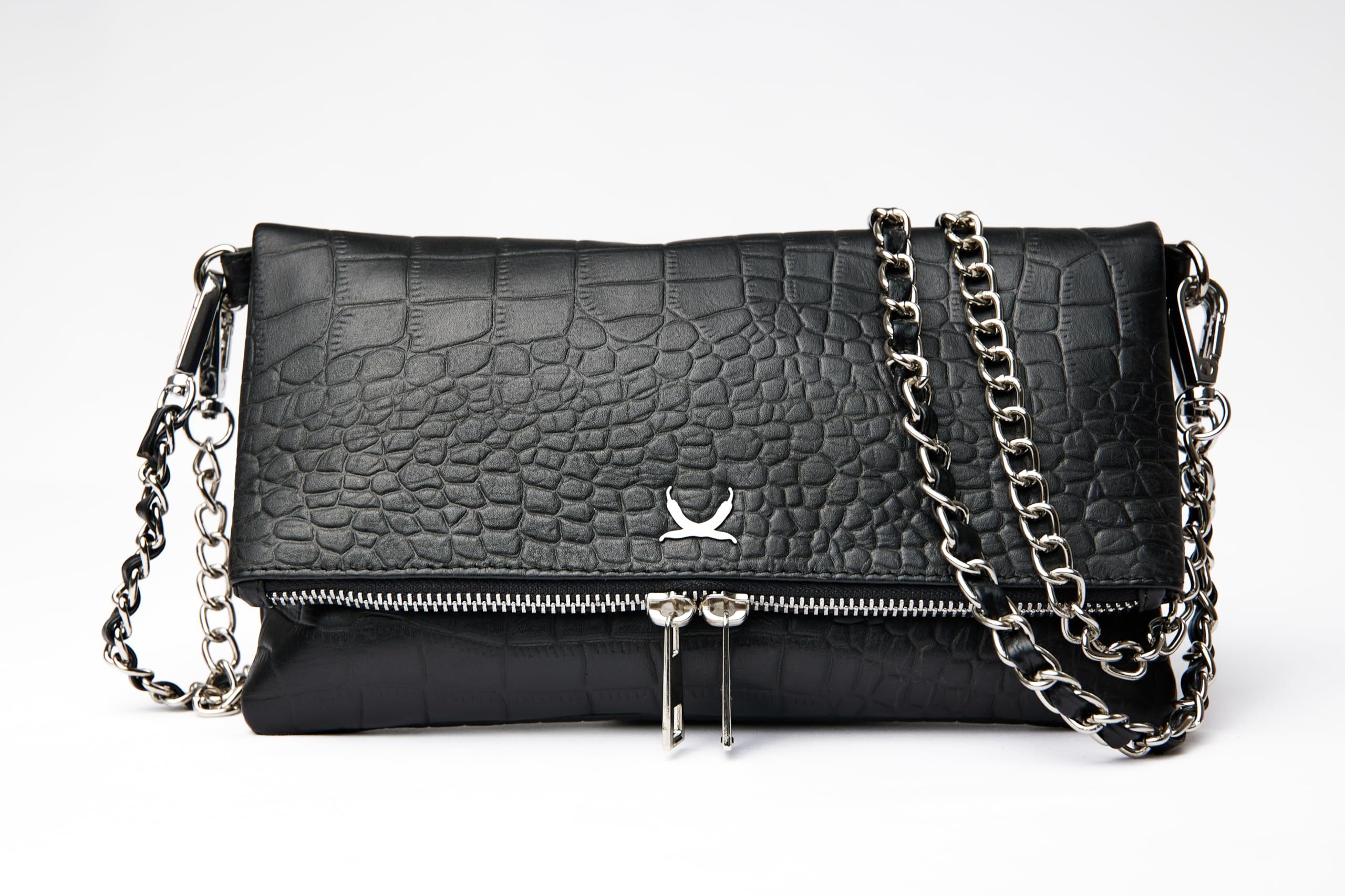 Genérico Bolso Croco - Envio 24 h - Bolso Bandolera Mujer Mediano de Cuero/Piel - Estampado Cocodrilo con herrajes en acabado metálico plateado - Cremallera - Bolso para Regalo