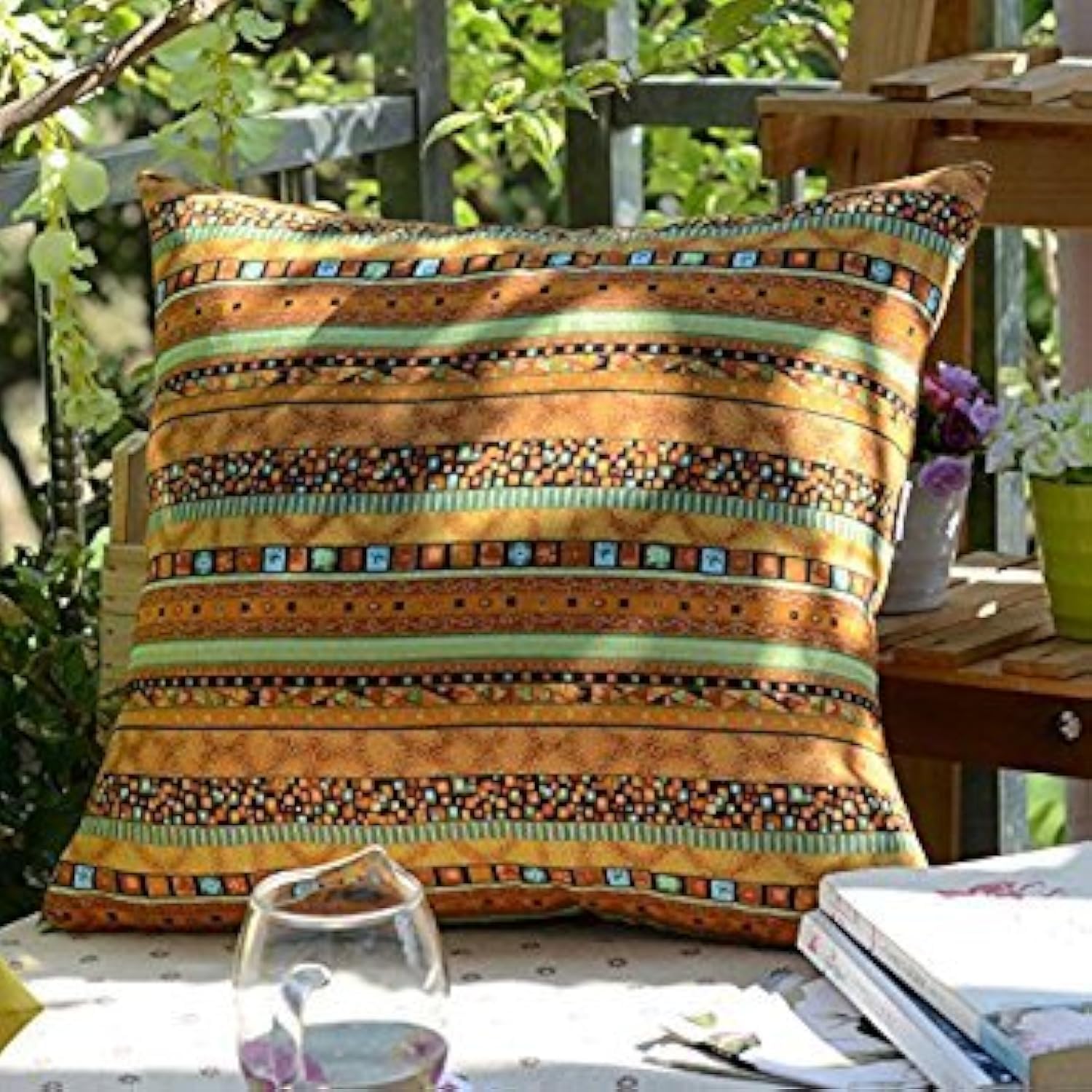 TAOSON Gold Stripe Bohemian Style Antique Cotton Blend Linen Sofa Throw Pillowcase Cushion Cover...