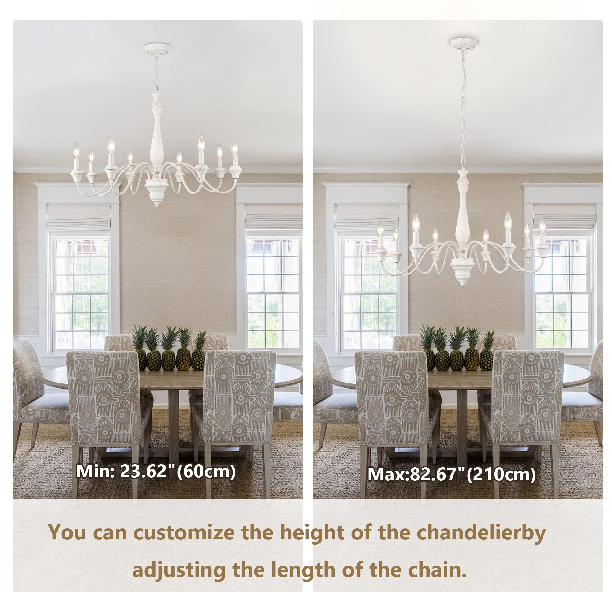 SJCCDSGS White Farmhouse Chandelier 8 Lights 31.5” Wood French Country Chandelie — product photo