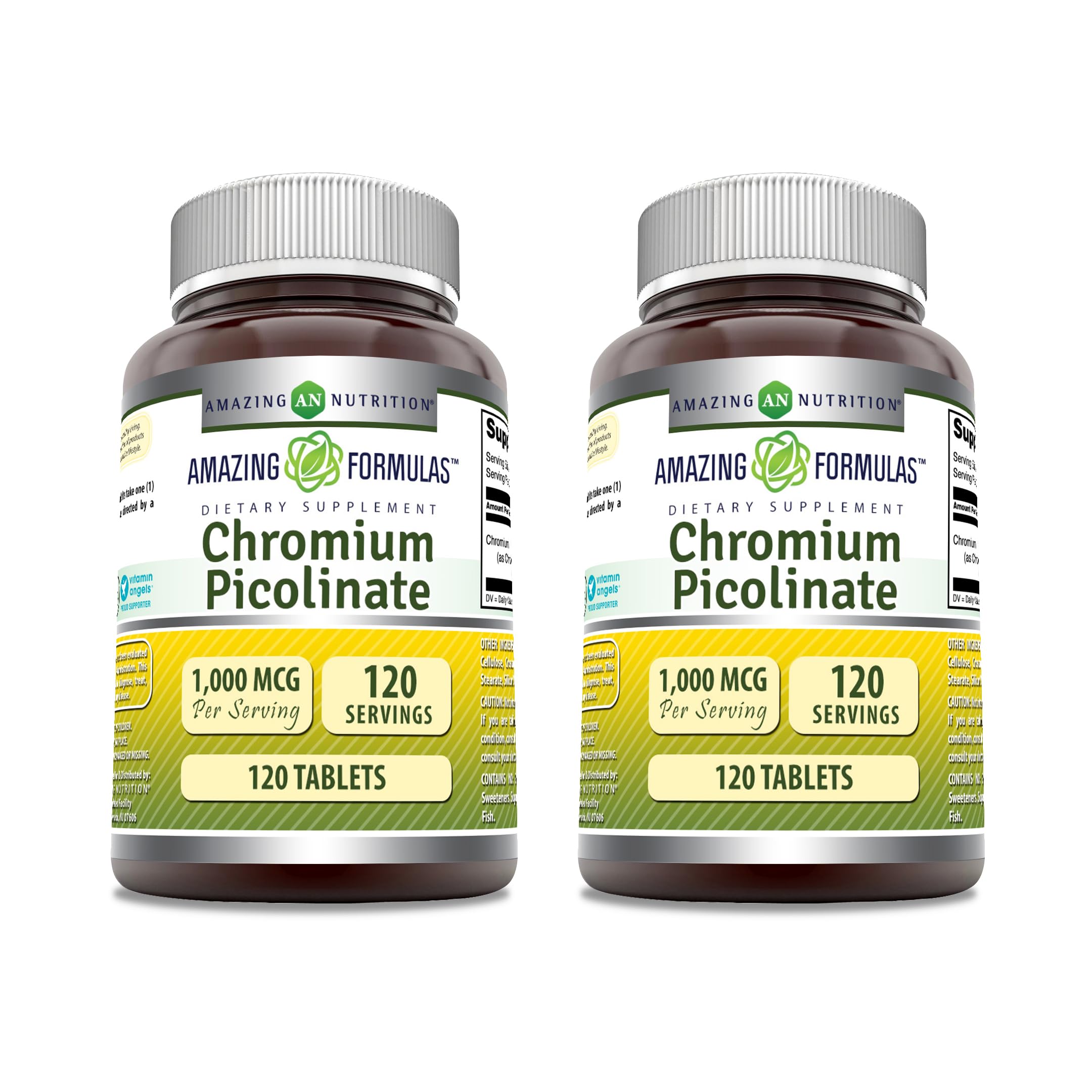 Amazing Formulas Chromium Picolinate 1000 Mcg | Tablets Supplement | Non-GMO | Gluten-Free | Made in USA (120 Count, Pack of 2) Pack of 2 120 Count (Pack of 2)