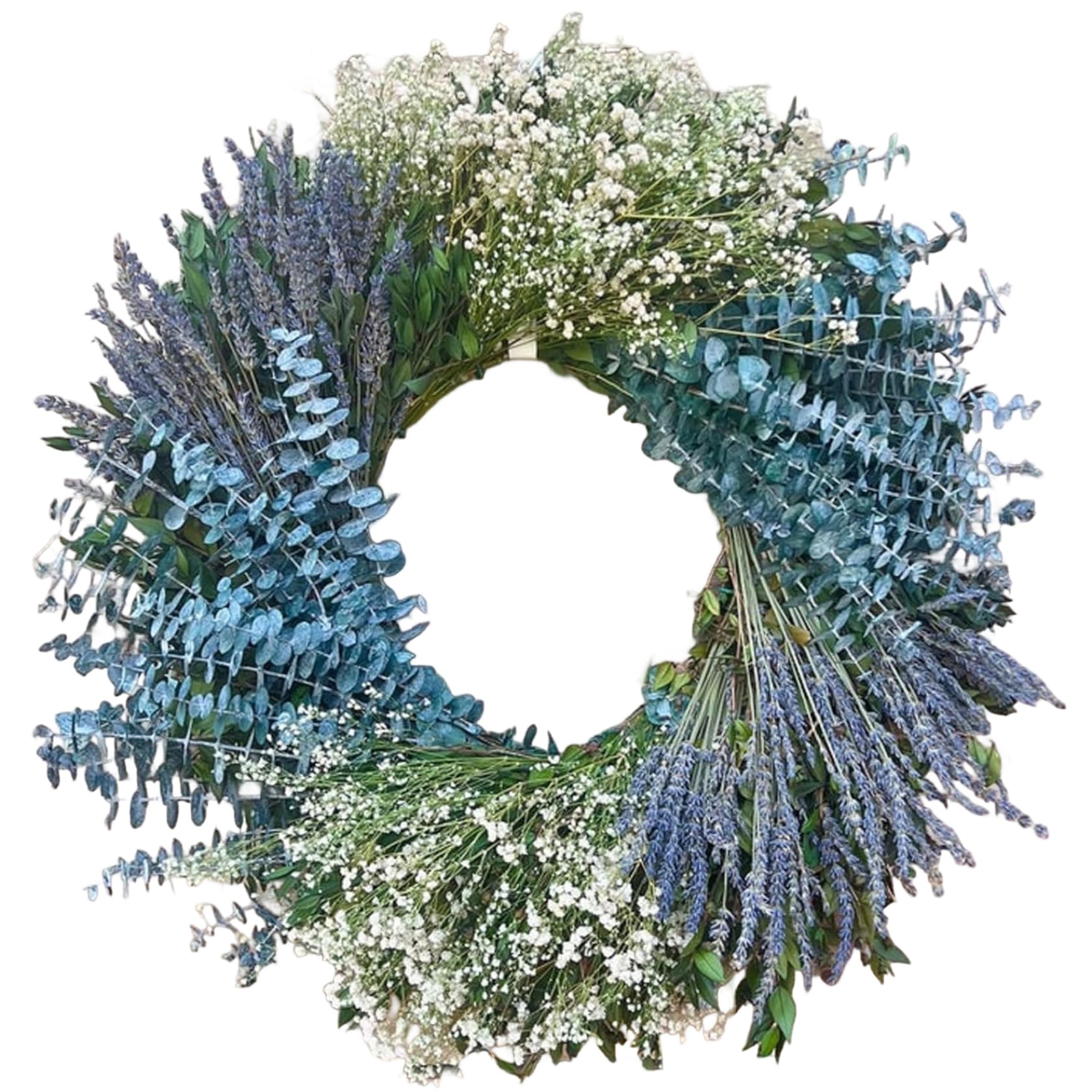 Lavender Wreath 16" Lifelike Peacock Blue Spring Wreath with Hydrangea & Eucalyptus for Front Door, Mantel, Window, Wall &1