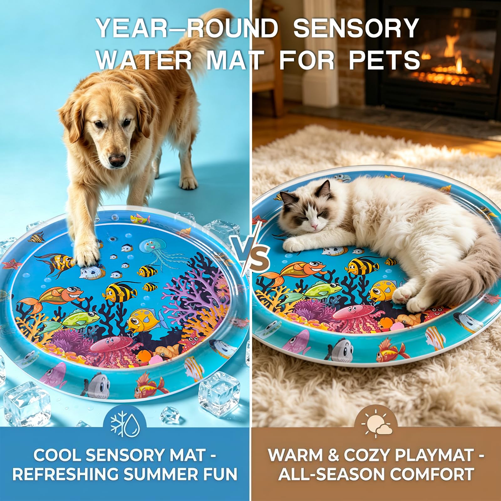 Water Sensory Playmat Cats,Inflatable Cooling Mat for Cats,Sensory Water Playmat Katzen Hund,Verdickte Wasserspielmatte Katze,Sommerliche Verdickte Spielwasser-Sensormatte Für Kleine Hunde Und Katzen