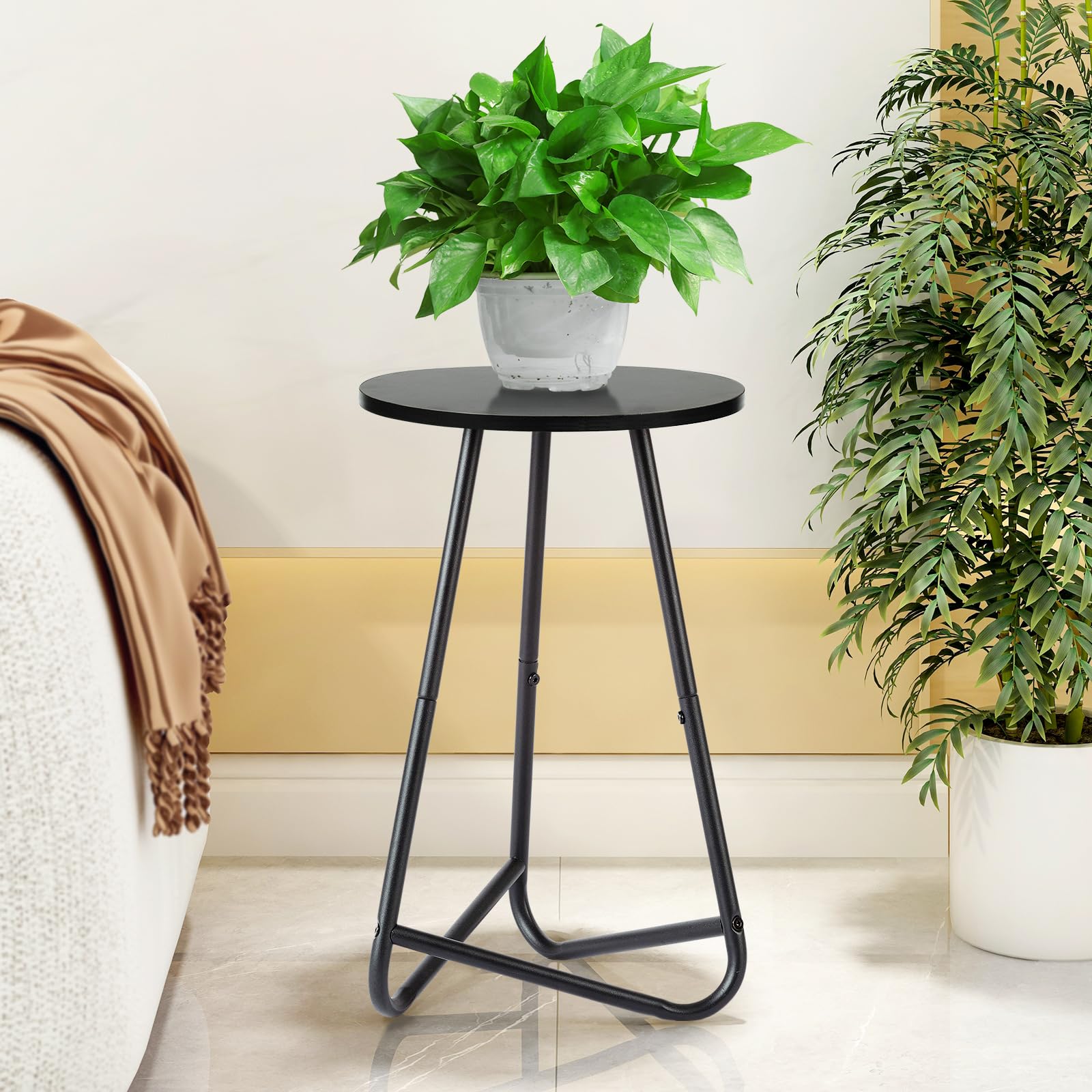HDANI 50cm Rund Pflanzenständer,Blumenständer 2 set,Pflanzenregal aus Holz und Metall,Modernes Regal für Zimmerpflanzen für Wohnzimmer, Balkon und Büro,Schwarz