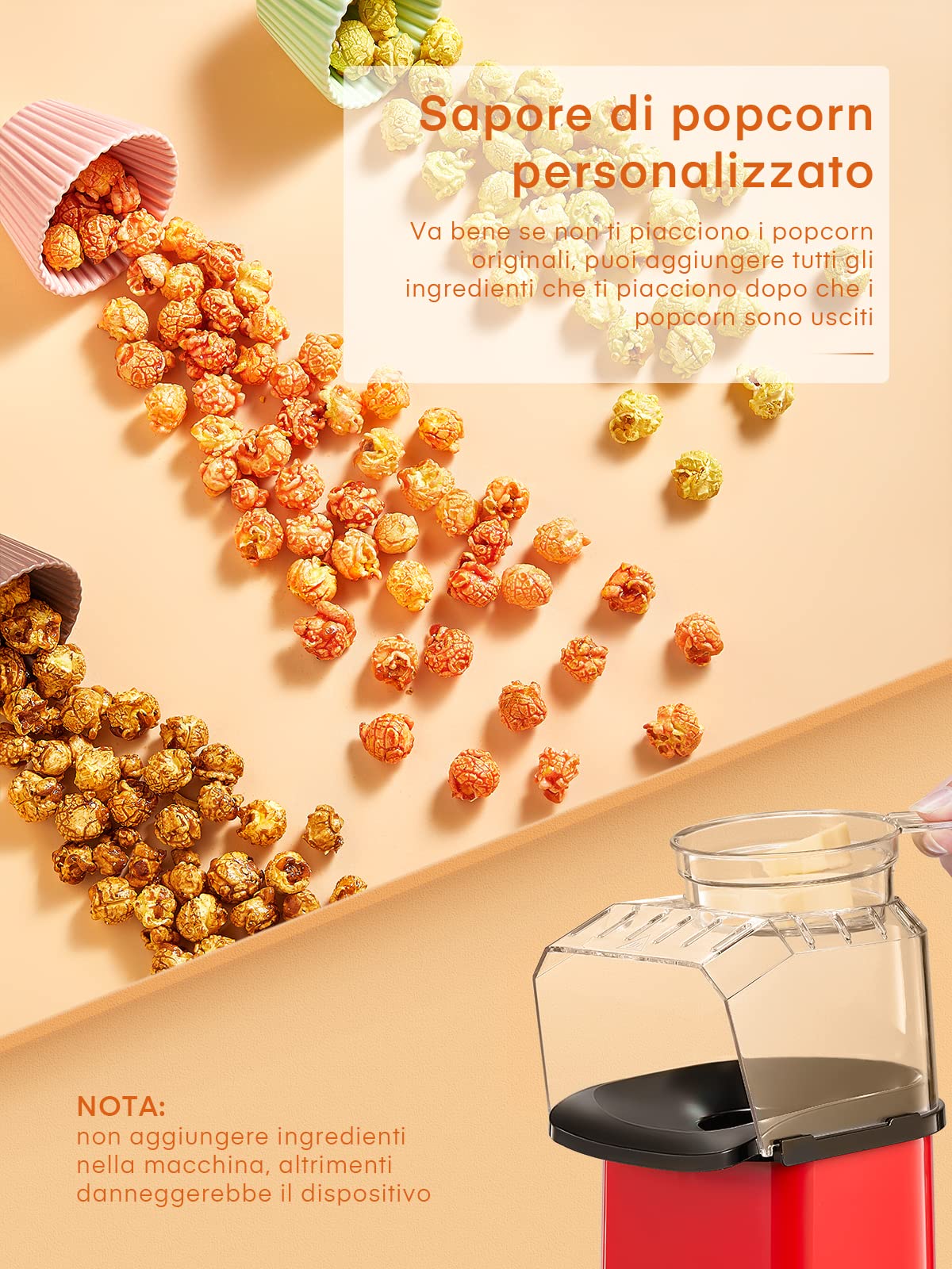 FOHERE Macchina Popcorn, 1400w Macchina per Popcorn, Pop Corn Macchina, si Apre in 2 Minuti, 17 Tazze, Rivestimento Antiaderente in Alluminio, Snack Senza Olio e a Basso Contenuto di Grassi