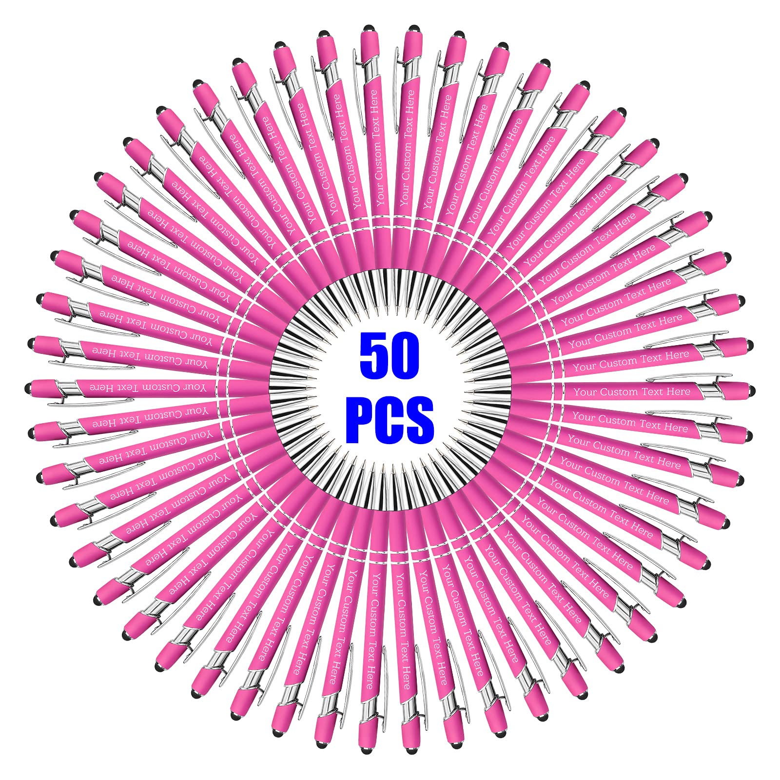 Xiuyours 50 Pcs Personalized Custom Pens Bulk Free Engraving with Name Message Customized Ballpoint Pens Stylus for Business Office Graduation