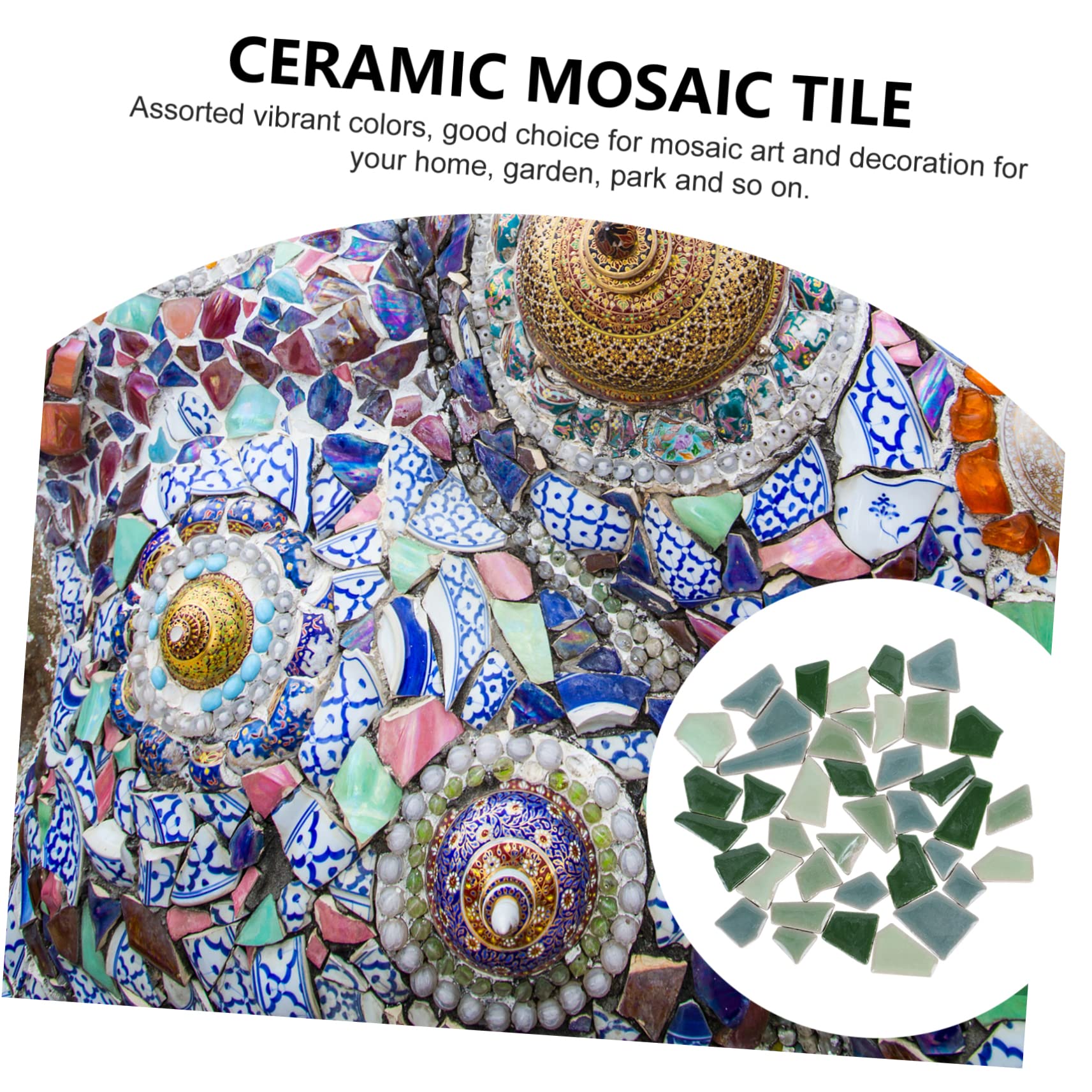 PRETYZOOM Tessere per Mosaico Fai da Te in Ceramica Smaltata 500g Pietre Irregolari Verde, Materiale Sicuro e Facile da Usare per Decorazioni Casa e Giardino