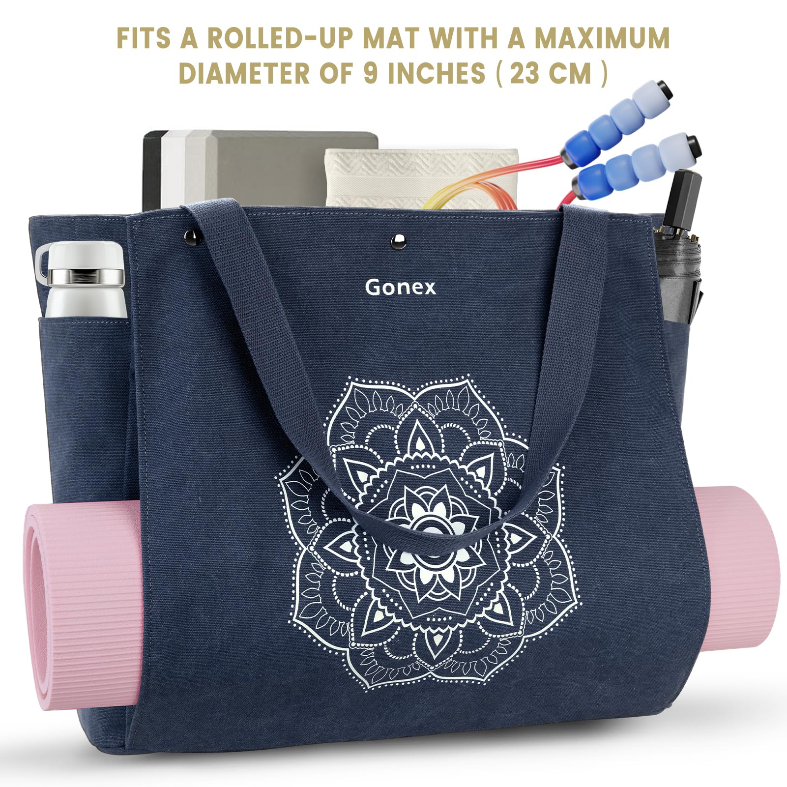 Gonex Sac de Yoga en Toile avec Poches Multiples pour Femmes et Hommes, Sac de Transport en Toile pour Sac Tapis de Yoga, Facile à Sortir et Ranger, pour Pilates, Voyage, Entraînement