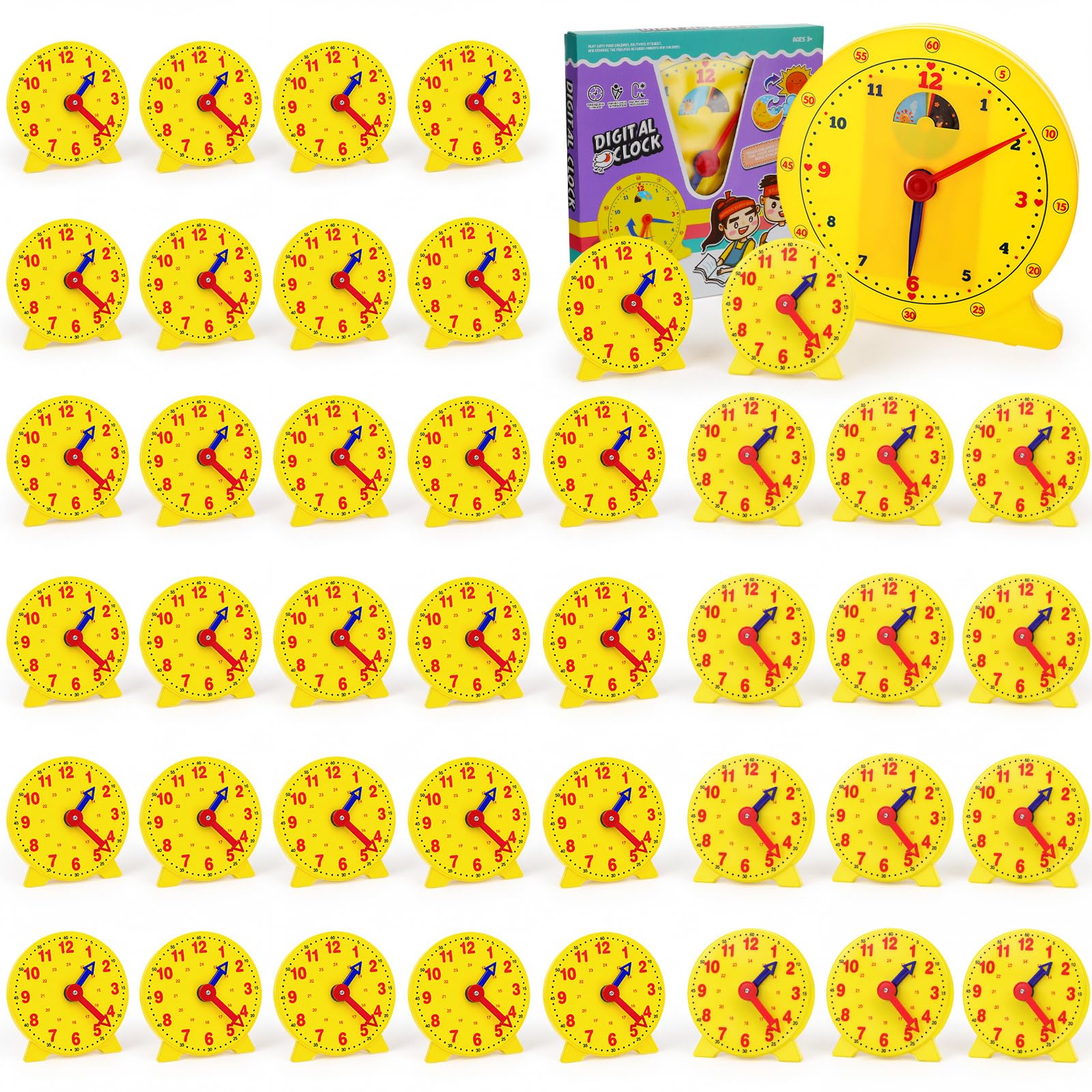 Lenwen 16 Pcs Classroom Clock Kit Learning Analog Clock for Kids