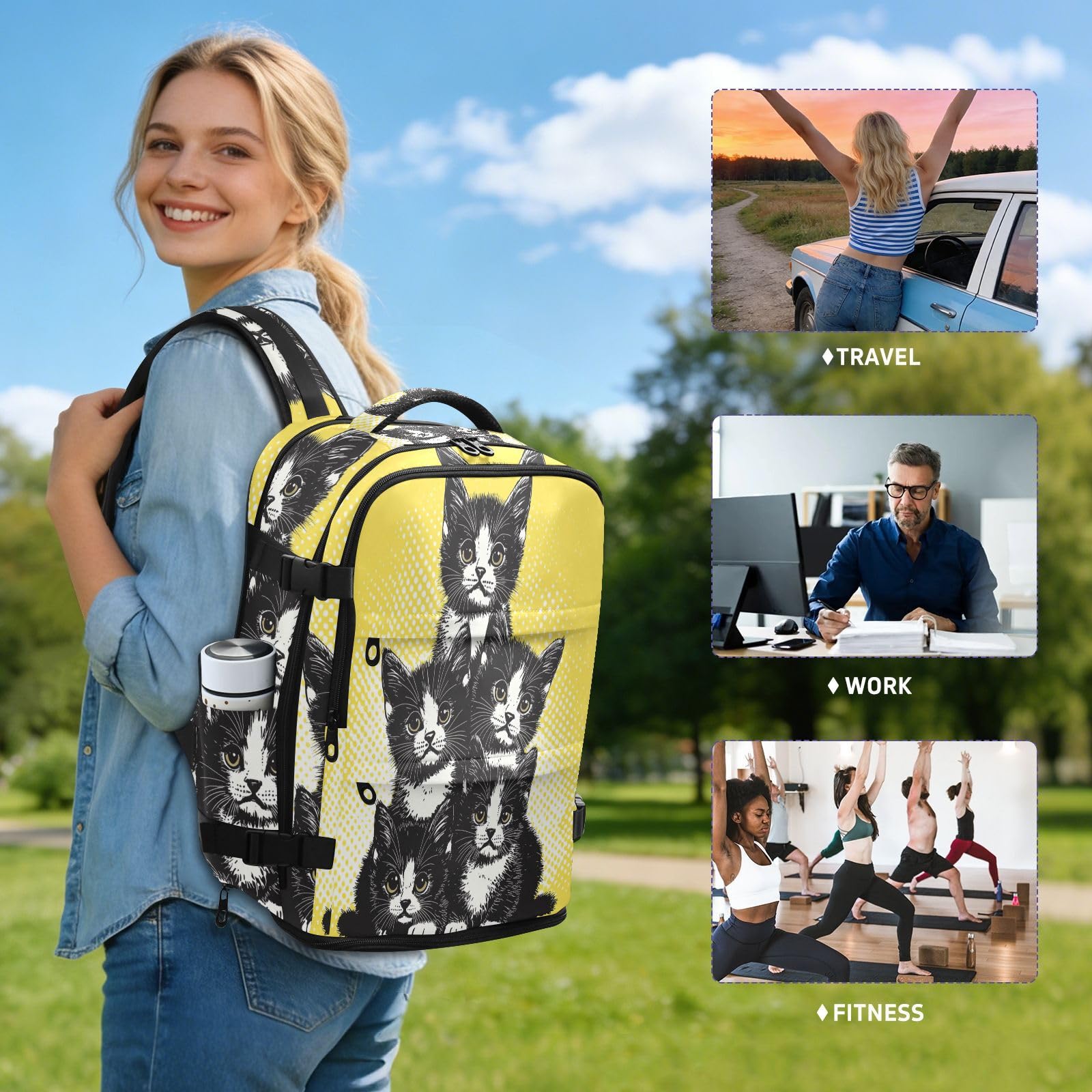 Plecak Torebka 15,6 Torba na laptopa do samolotów 20L | Lekka torba biurowa graffiti anime kot torba na laptopa 16 cali do szkoły mochila de viaje para mujer 20 l