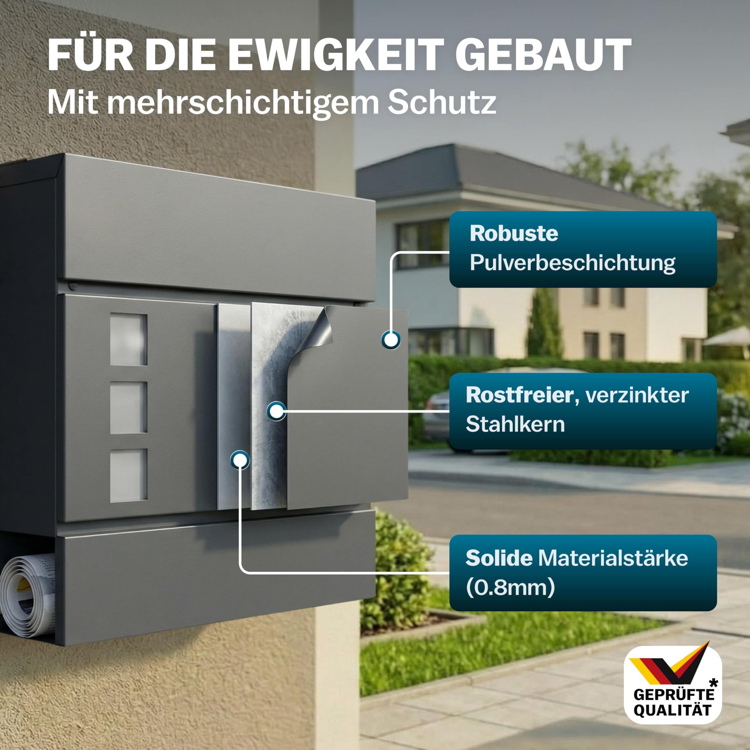 MONZANA® XXL Briefkasten Postkasten mit Zeitungsfach Sichtfenster abschließbar 2 Schlüssel Montagematerial Stahl modern einfache Montage Zeitungsrolle Wandbriefkasten Anthrazit
