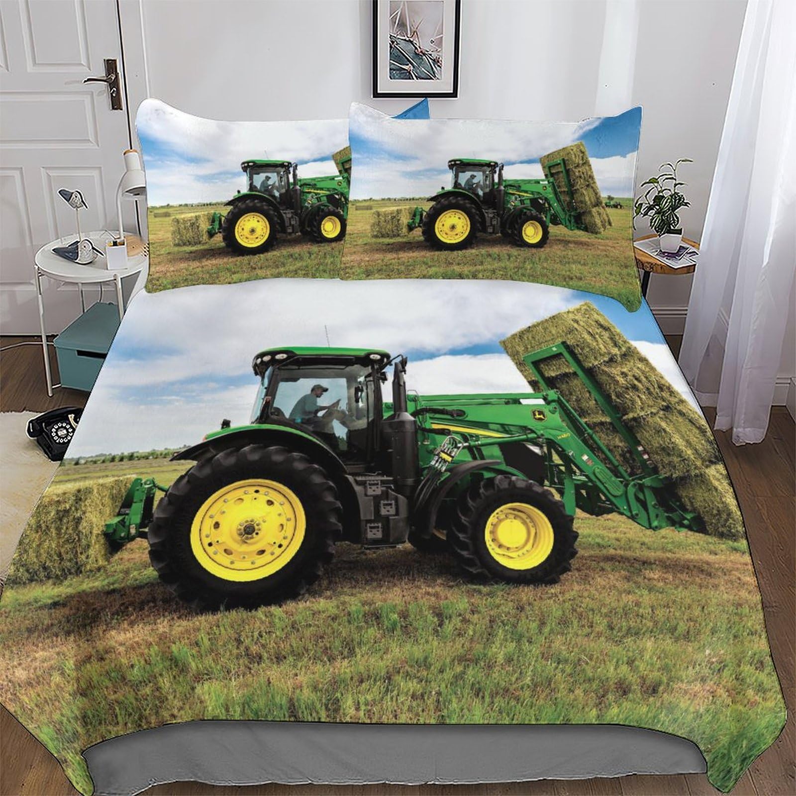 Tractor 3D Bedding Set Comforter Cover 2 PCs with Pillowcases for Adults Teenager Kids Quilt Cover Soft Duvet Cover Single(135x200cm)