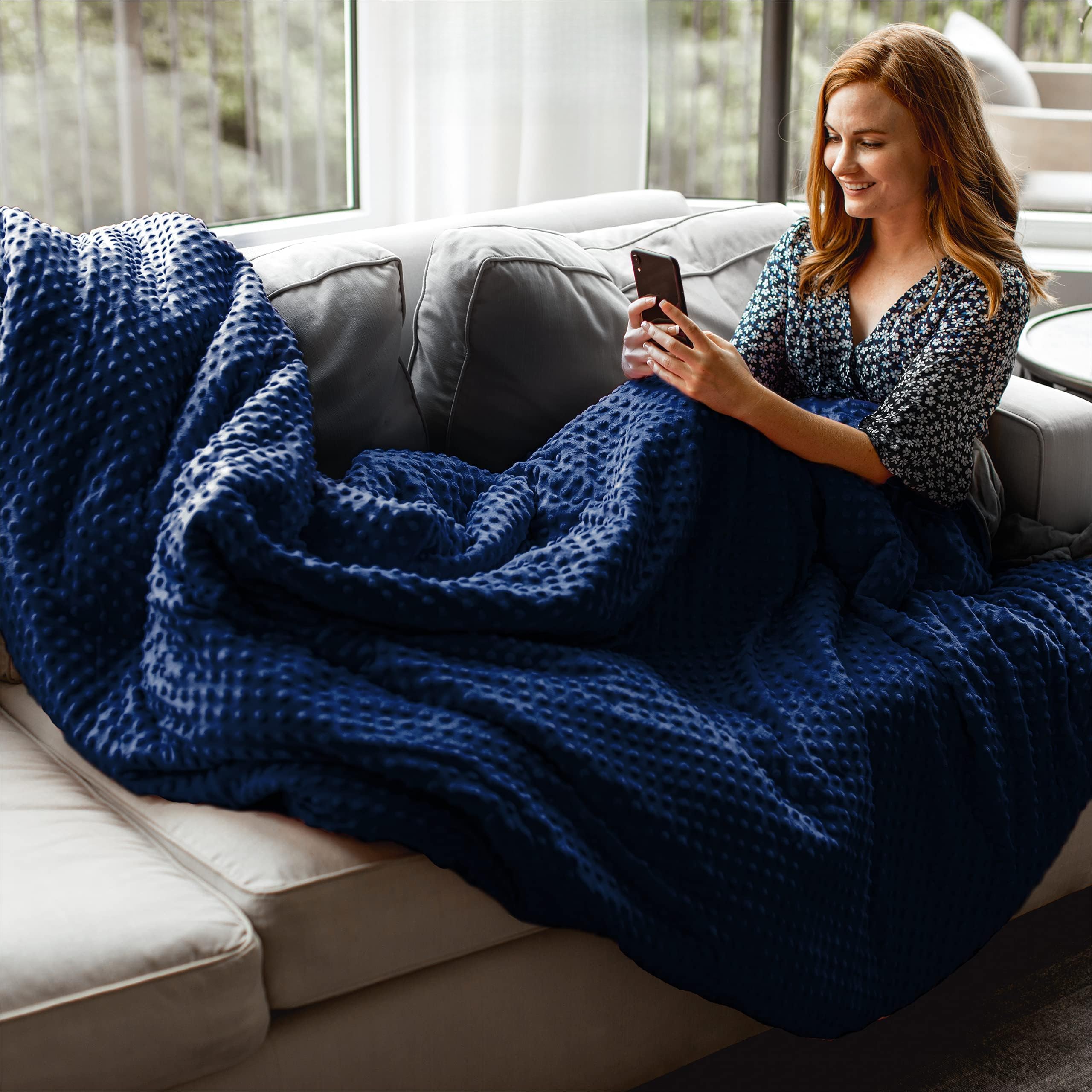 Coperta ponderata king size 220 x 230 cm, 9,1 kg, coperta pesante per adulti, calma l'irrequietezza e favorisce il rilassamento, morbida copertura blu navy (lavabile in lavatrice)