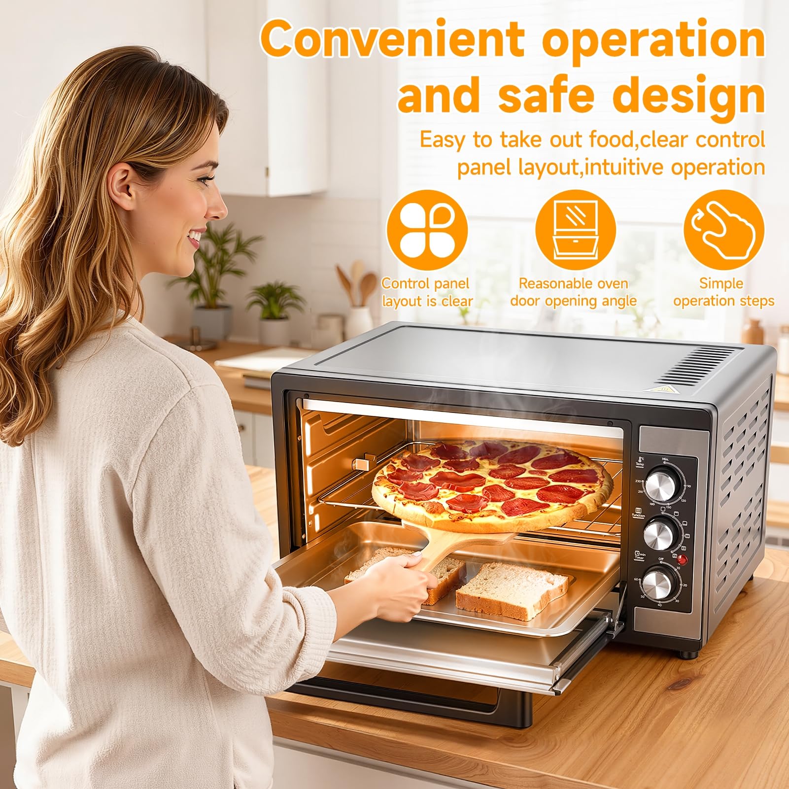 Grand four à convection de 46 litres, four de comptoir 9-en-1 avec fonctions Crispy Roast, déshydratation et rôtissoire, 6 accessoires inclus, 1 500 W, acier inoxydable UE