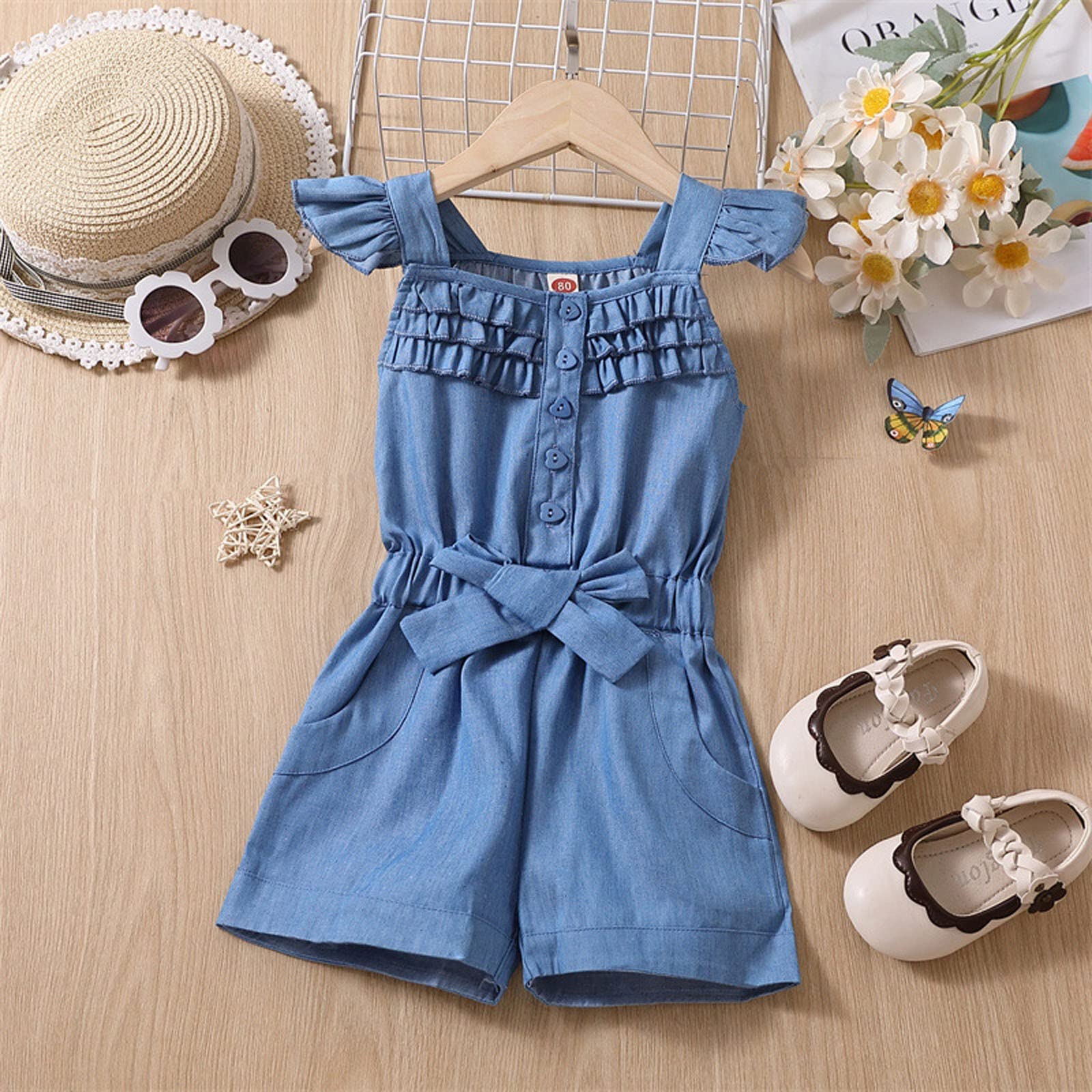 Amazon.com: KAGAYD Tea Party Dress for Girls Girl's Denim Dress Long Summer  Denim Children's Dress Summer Style Small Flying Sleeve Vest (Blue, 6-12  Months) : Sports & Outdoors
