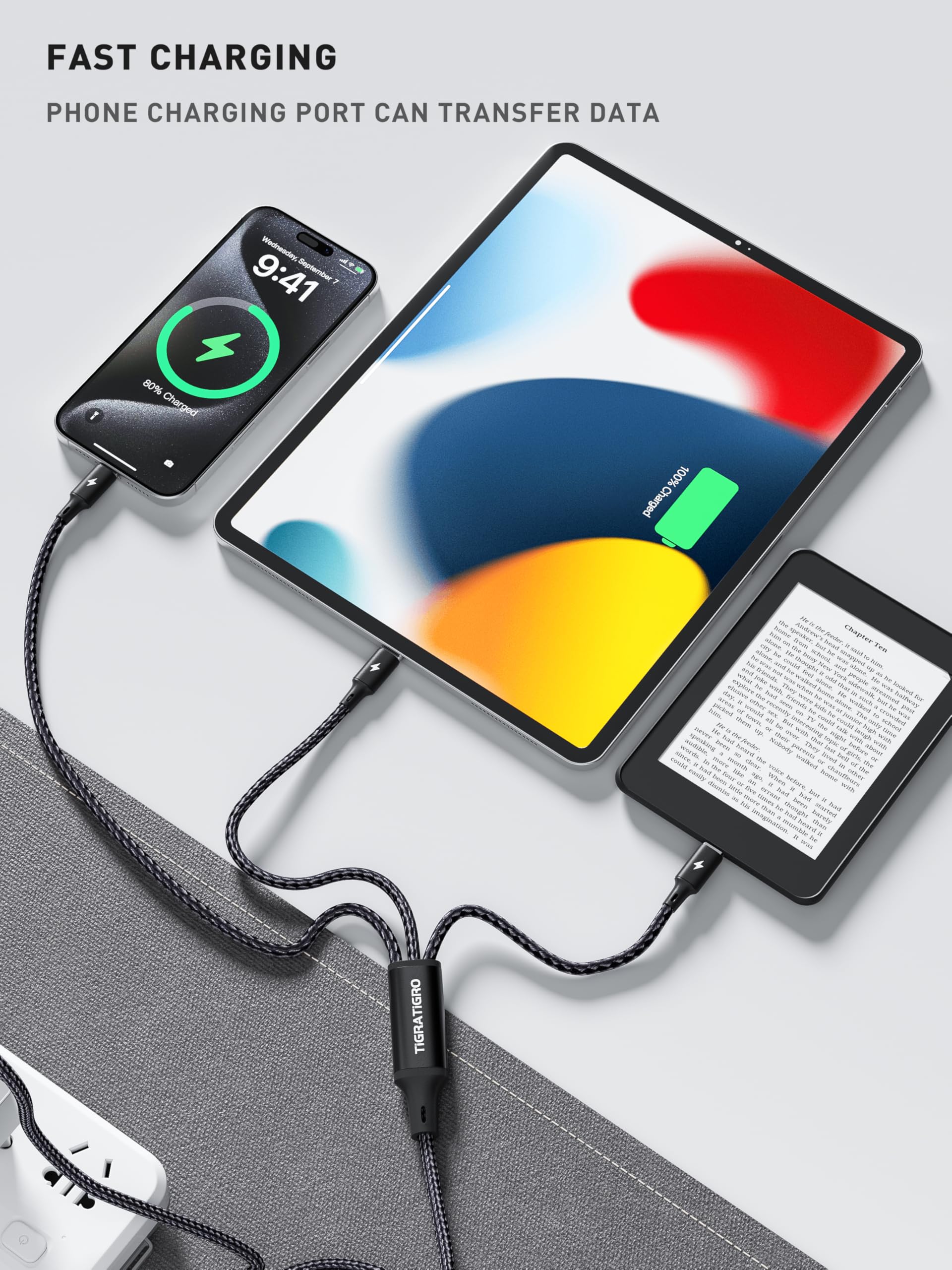 tigratigro Multi Cavo di Ricarica, 4 in 1 Multiplo Cavetto [1.2M] Multiplo Cavetto con Micro USB Tipo C Light-ning Micro interfaccia, con Adattatore USB C Femmina a USB Maschio