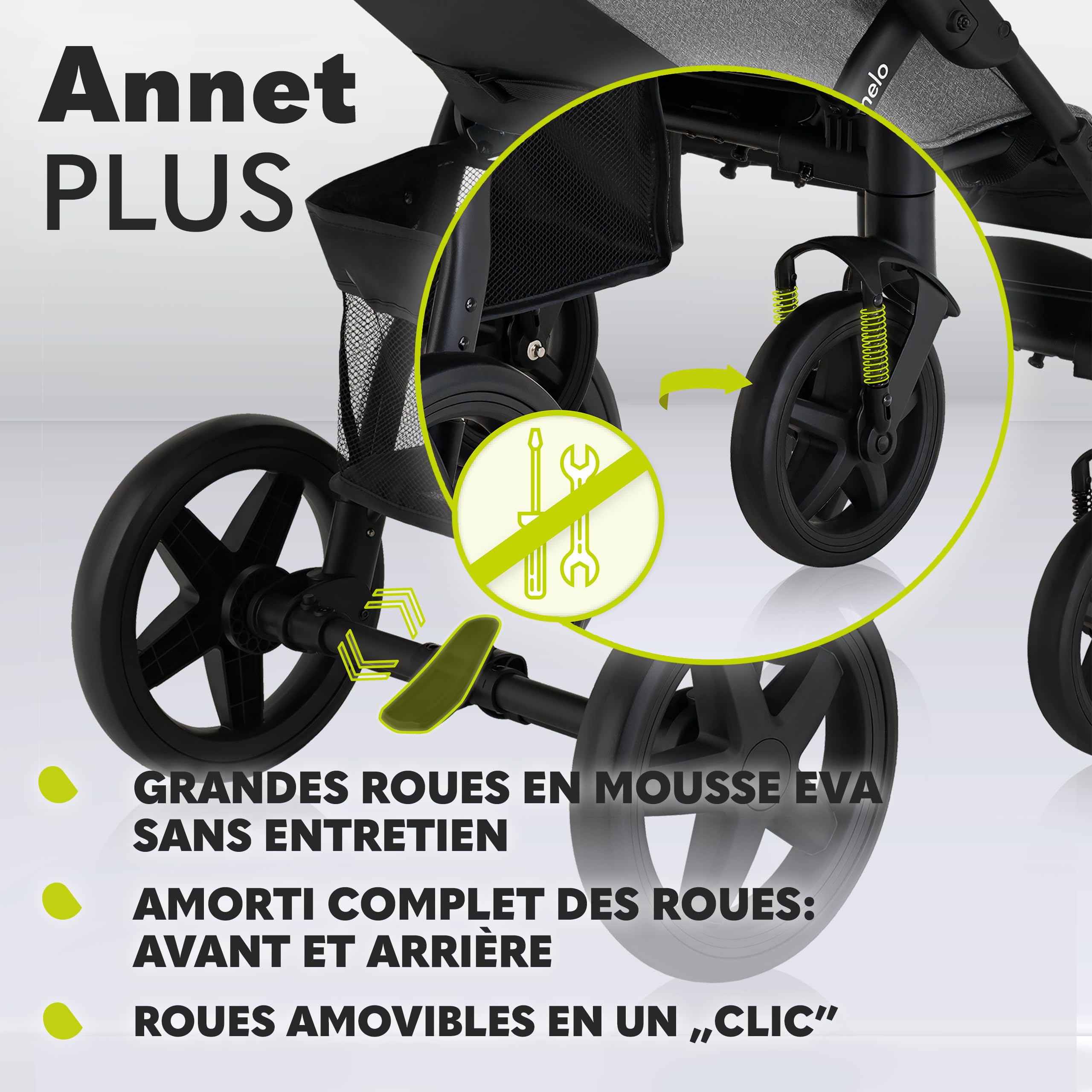 LIONELO Annet Plus poussette bébé 22 kg auvent fenêtre roues EVA moustiquaire porte-gobelet réglage dossier position couchée