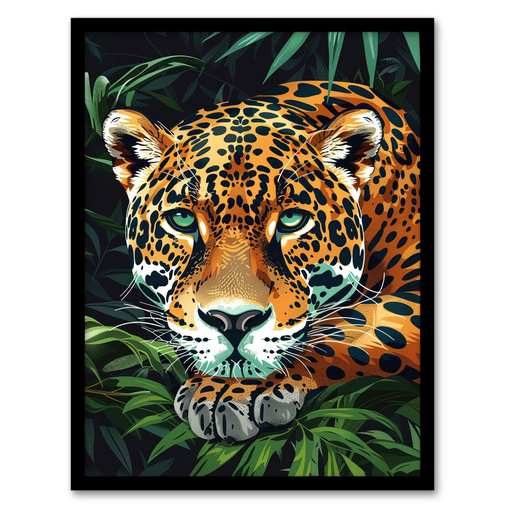 Artery8 Resting Jaguar In Lush Jungle Animal Portrait Living Room Art Print Framed Poster Wall Decor 12x16 inch